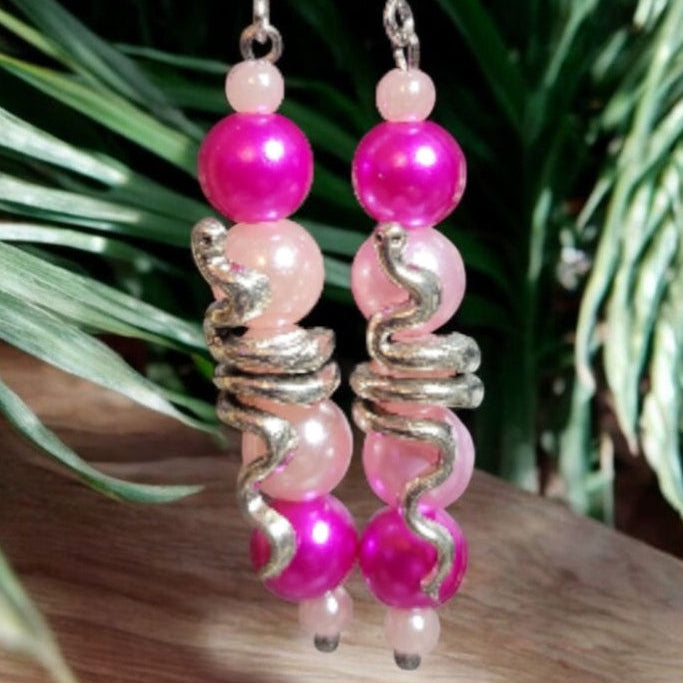 Parure Serpentine - Collier 55cm + Boucles 7cm Rose Fuschia (Réf: CS8)