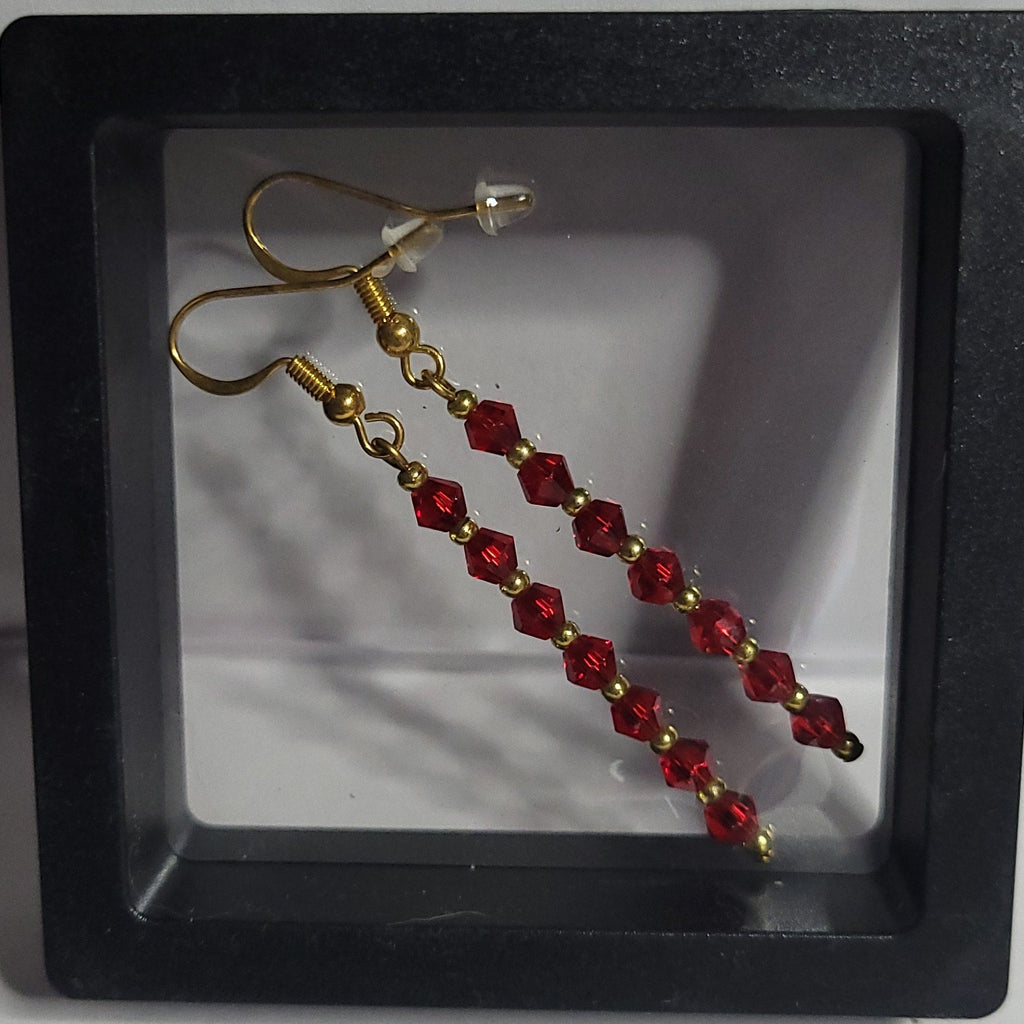 Boucles d'oreilles Sang et Or - Perles Rouges et Dorées 7cm (Réf: CAT1)