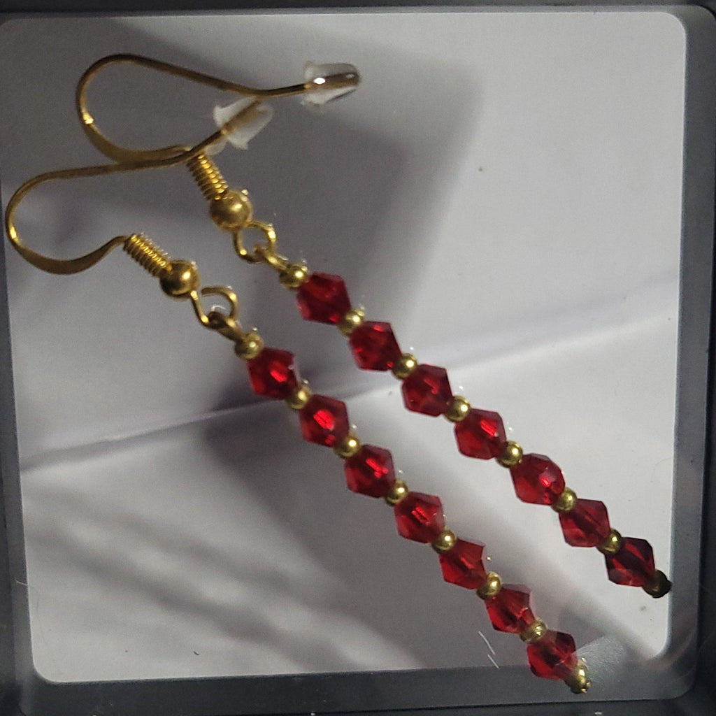 Boucles d'oreilles Sang et Or - Perles Rouges et Dorées 7cm (Réf: CAT1)