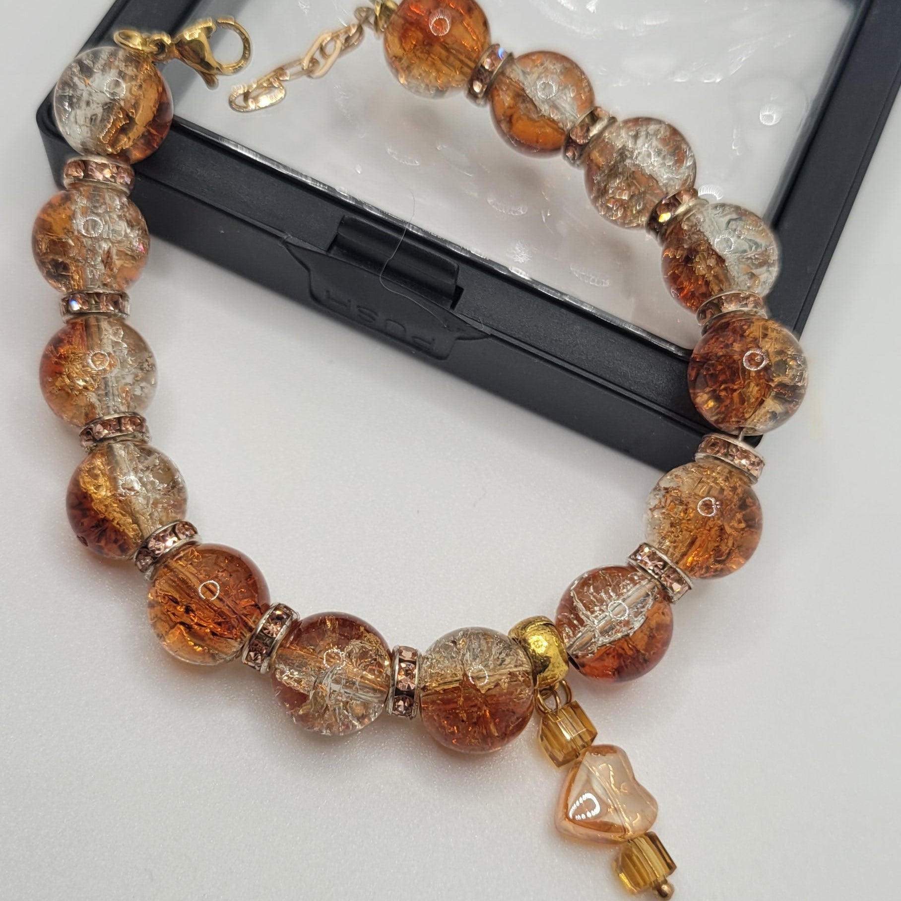 Parure modèle Perle de Verre Craquelées (Réf PVC Ambré)