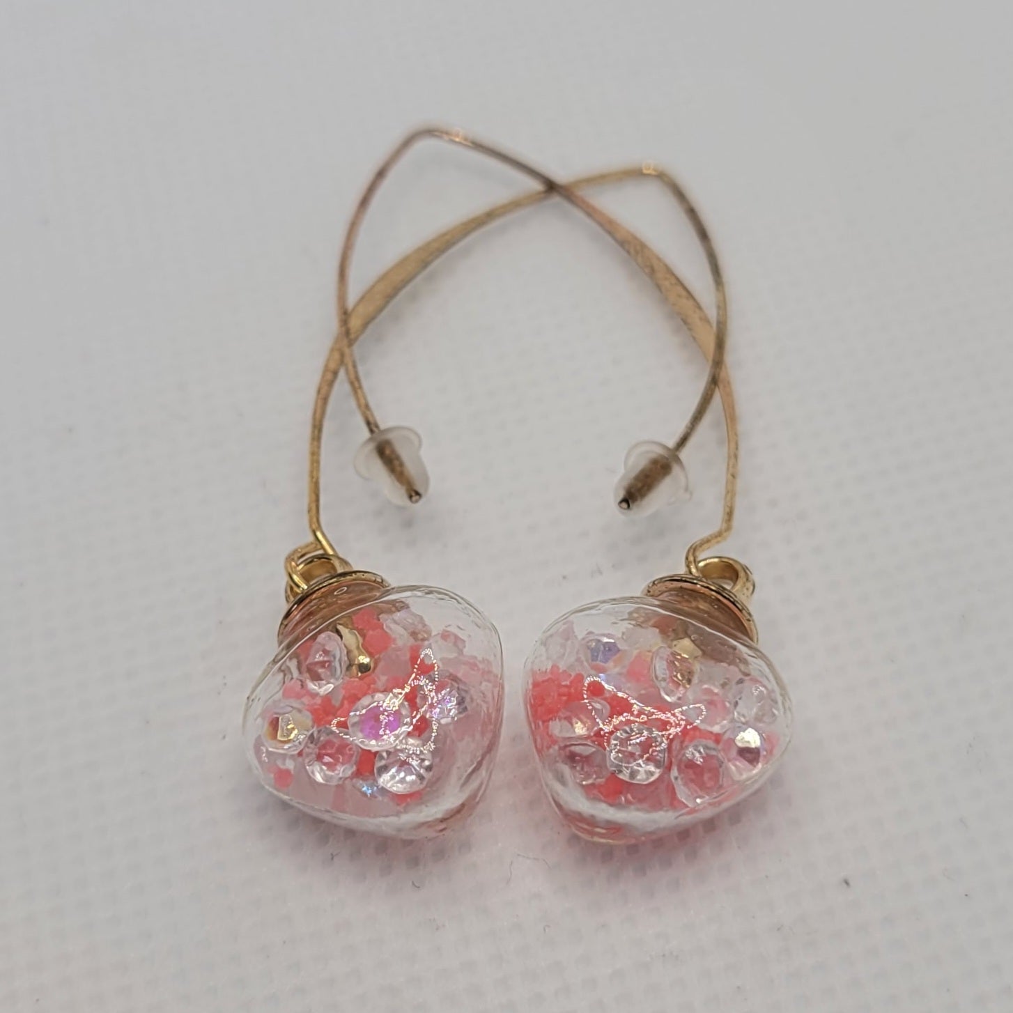 Boucles d'oreilles Cœur en Verre Saumon et Blanc 5cm (Réf: CCBO4)