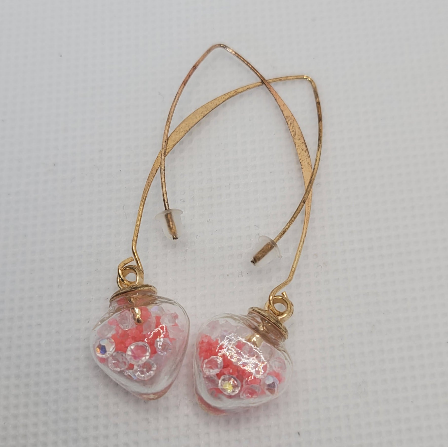 Boucles d'oreilles Cœur en Verre Saumon et Blanc 5cm (Réf: CCBO4)