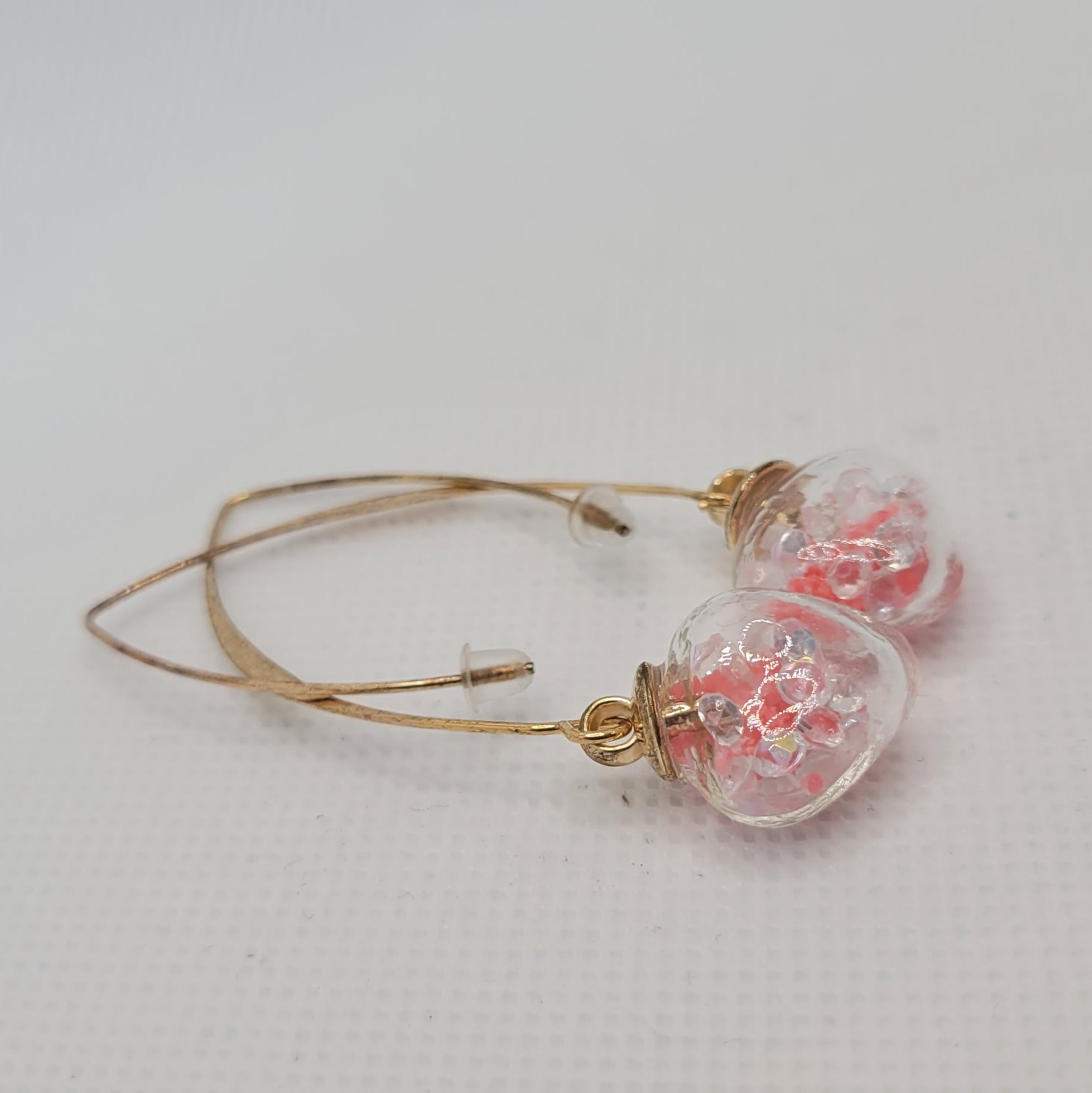 Boucles d'oreilles Cœur en Verre Saumon et Blanc 5cm (Réf: CCBO4)