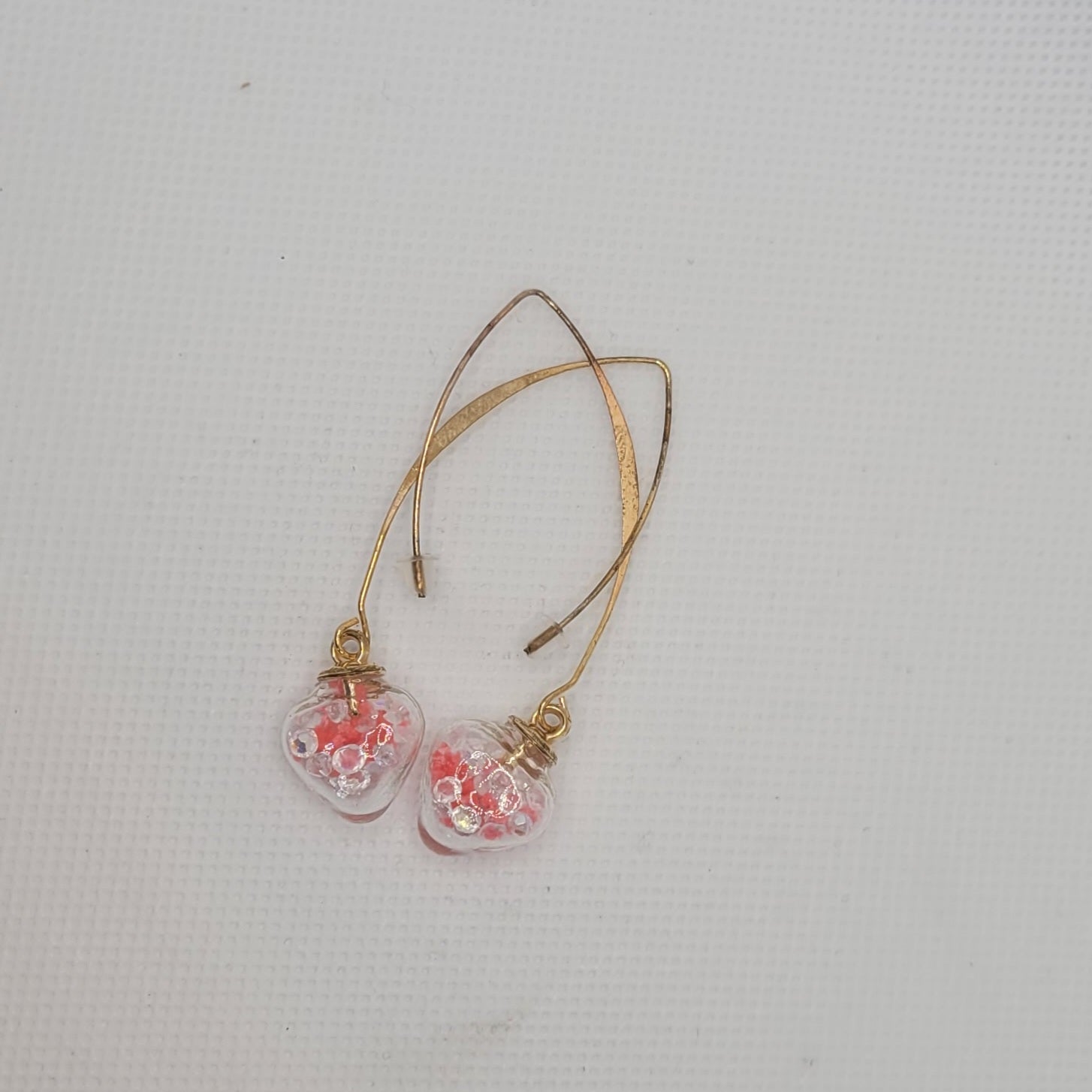 Boucles d'oreilles Cœur en Verre Saumon et Blanc 5cm (Réf: CCBO4)