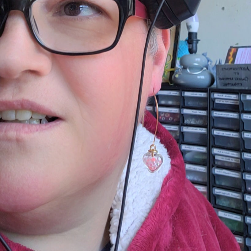 Boucles d'oreilles Cœur en Verre Saumon et Blanc 5cm (Réf: CCBO4)