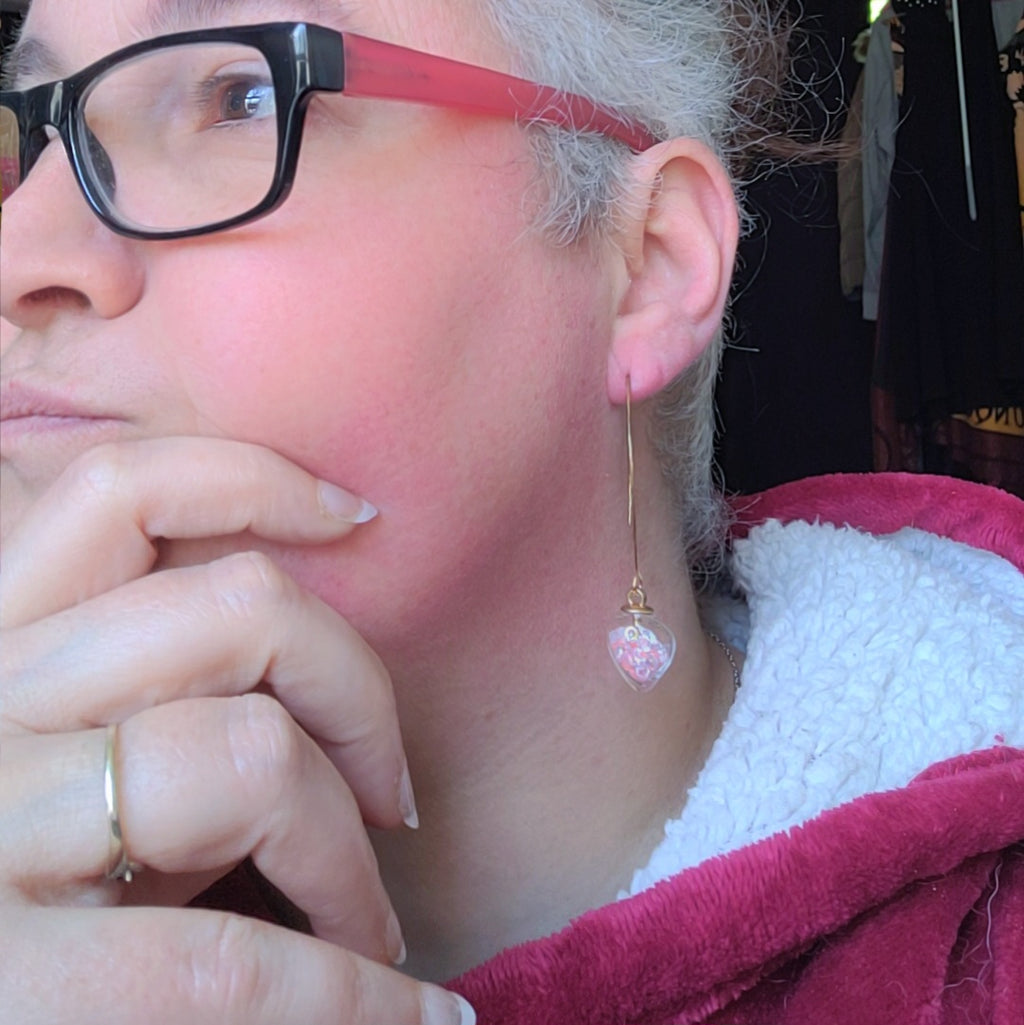 Boucles d'oreilles Cœur en Verre Saumon et Blanc 5cm (Réf: CCBO4)