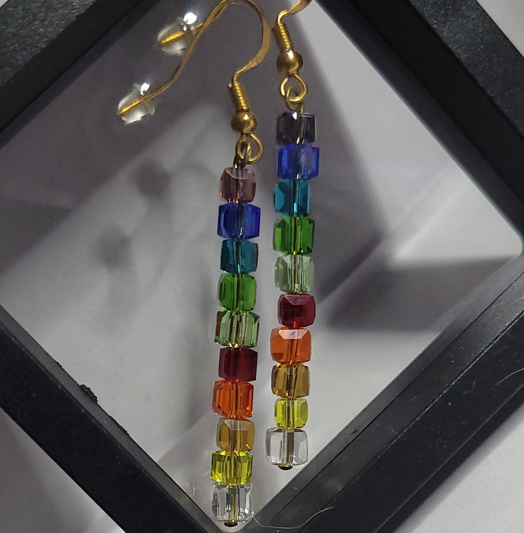 Boucles d'oreilles Arc En Ciel - Perles de Verre Multicolores 7cm (Réf:ARC1)