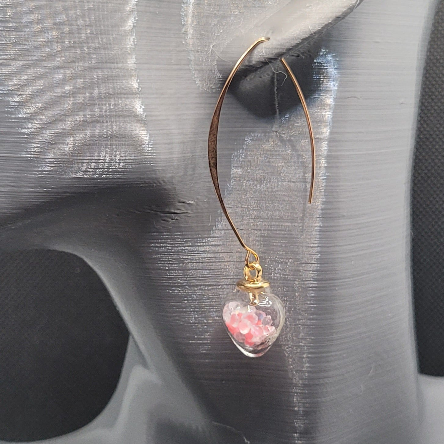 Boucles d'oreilles Cœur en Verre Saumon et Blanc 5cm (Réf: CCBO4)