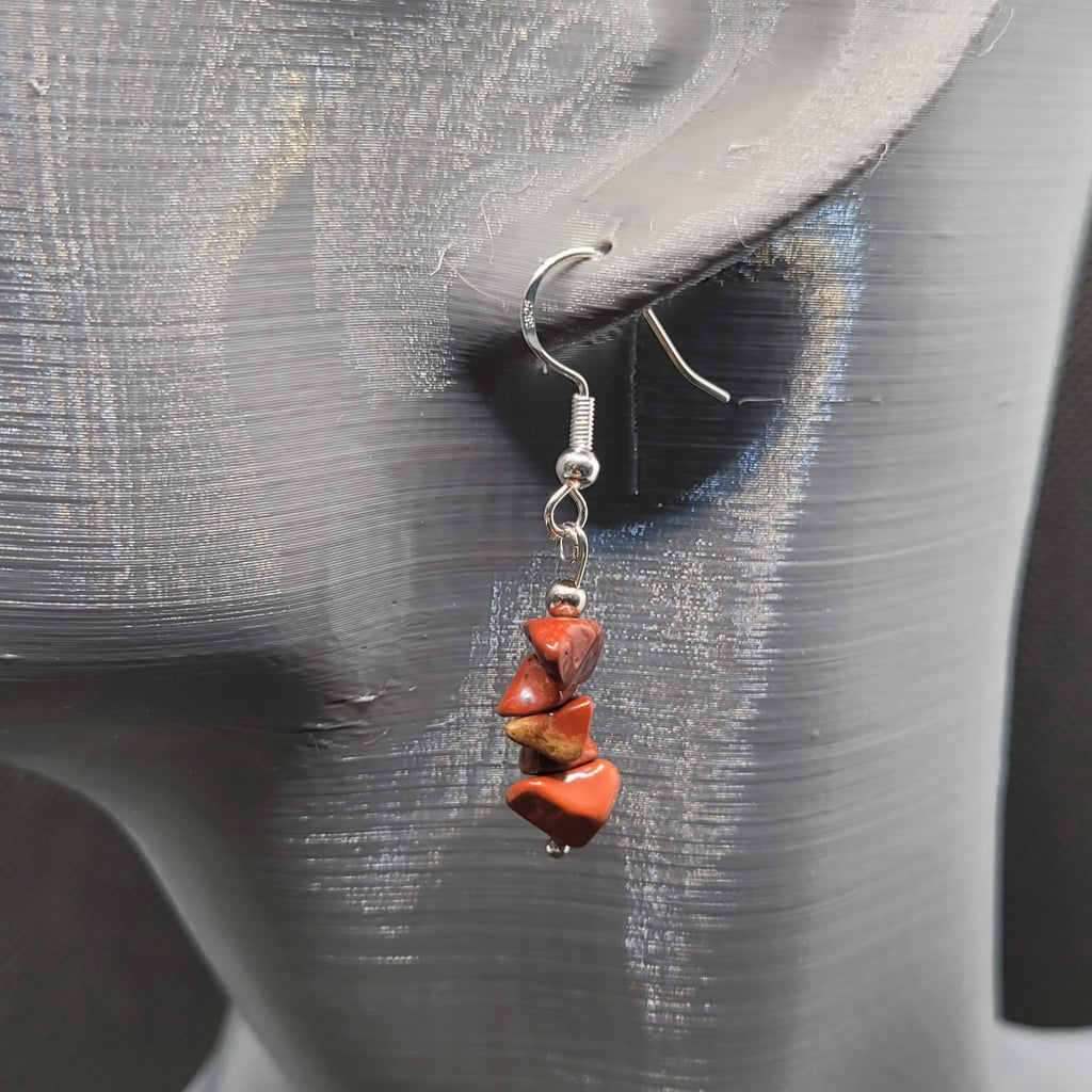 Parure Juste Au Naturel - Collier 45cm + Boucles 4cm Jaspe Rouge (Réf: JAN10)