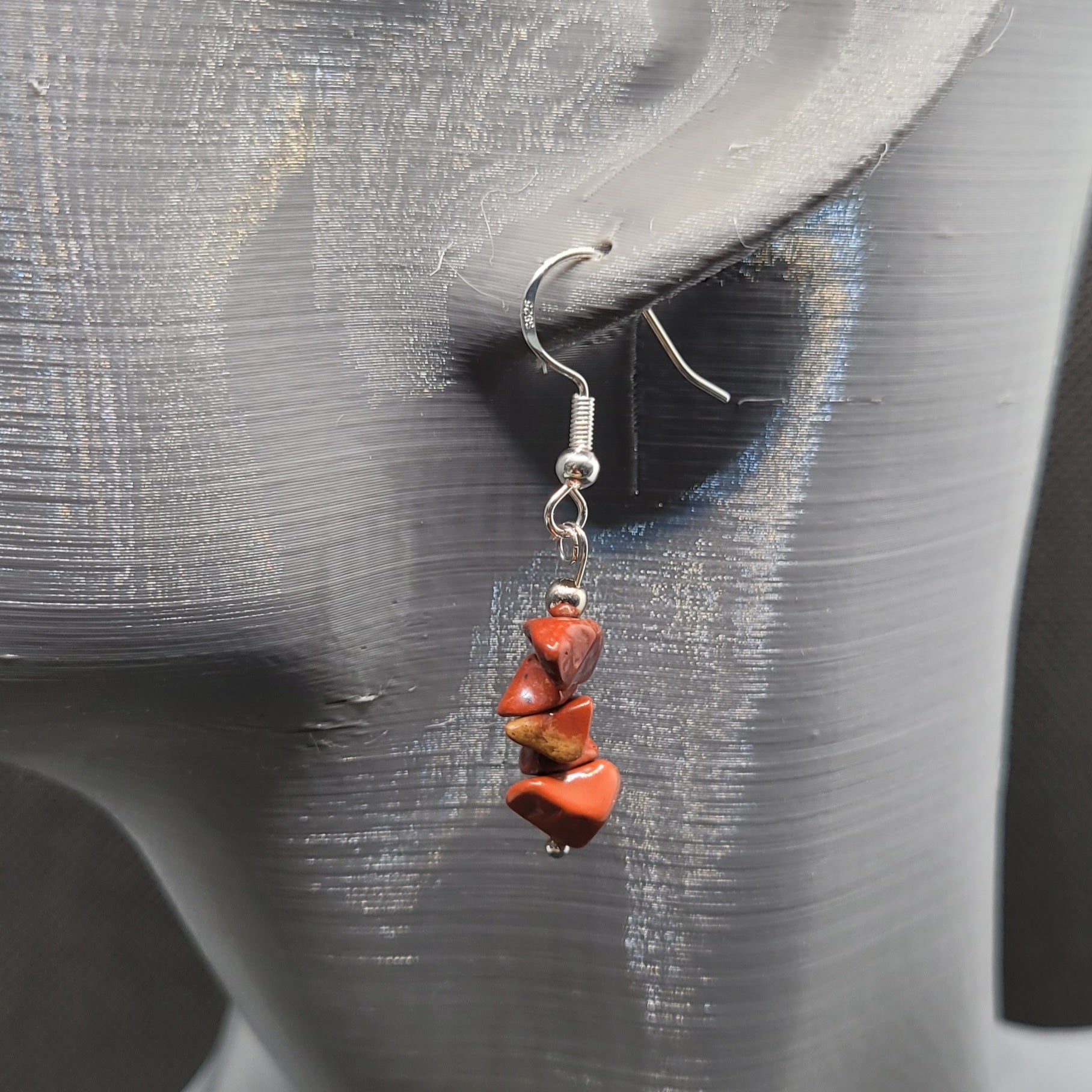 Parure Juste Au Naturel - Collier 45cm + Boucles 4cm Jaspe Rouge (Réf: JAN10)