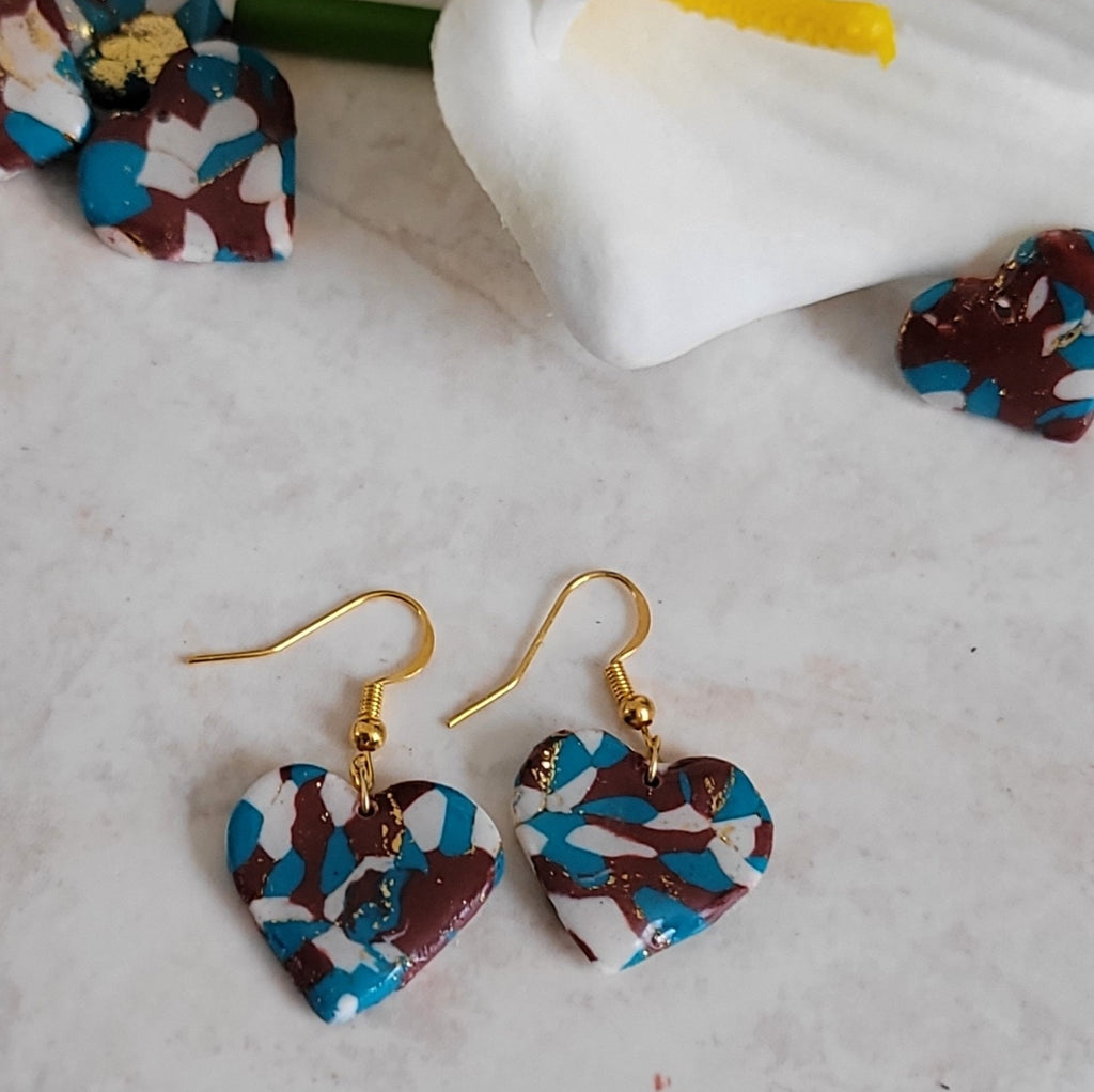 Boucles d'oreilles cœurs feuilles d'or faites main – Alysel Créations
