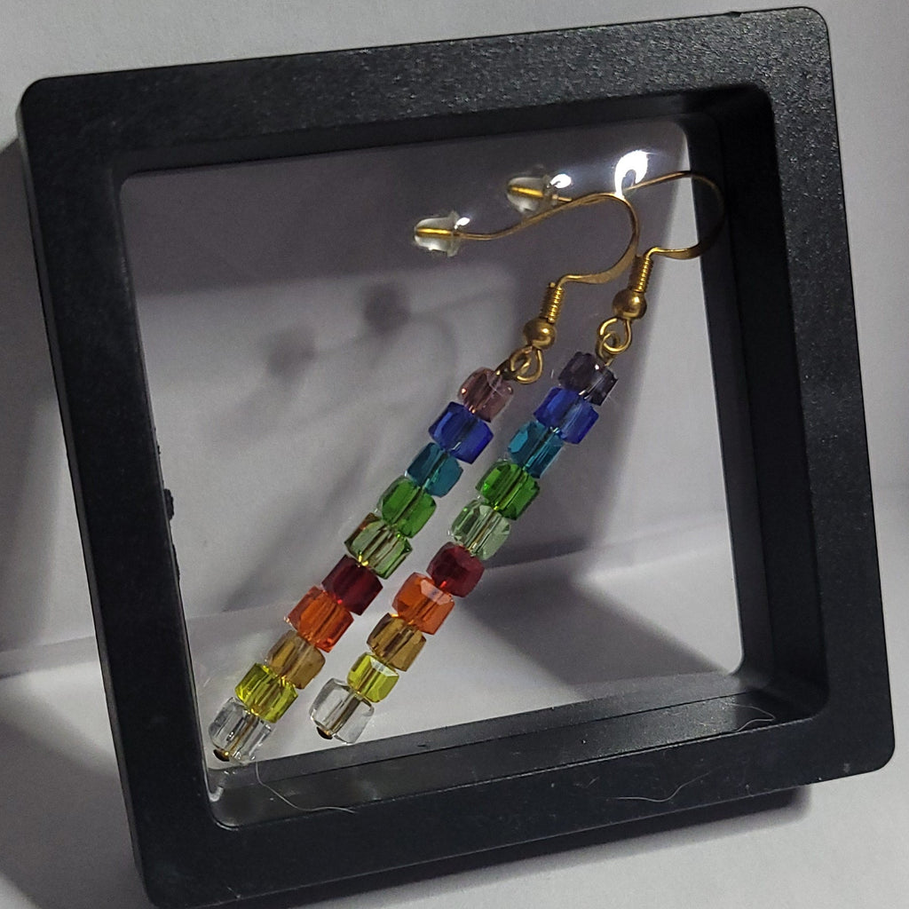 Boucles d'oreilles Arc En Ciel - Perles de Verre Multicolores 7cm (Réf:ARC1)