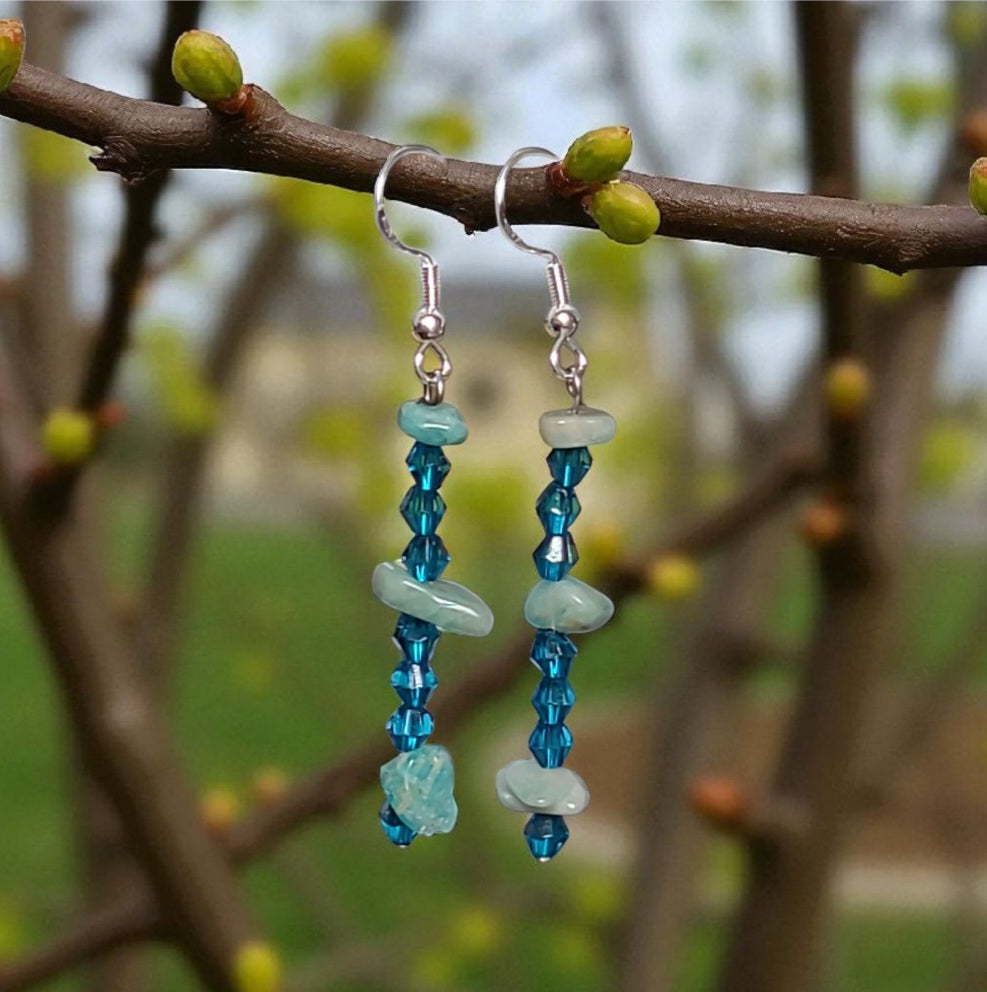 Boucles d'oreilles Aventurine Verte et Perles de Verre 6cm (Réf: AVN4)