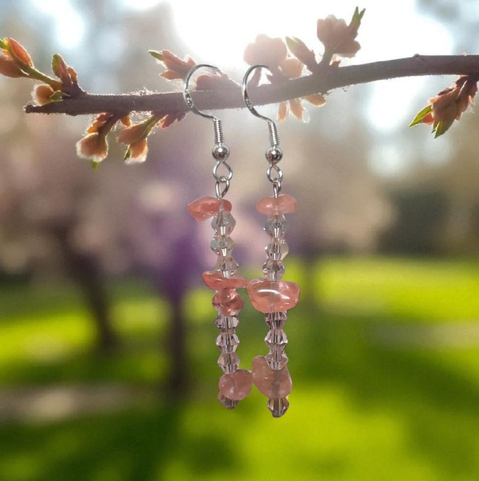 Boucles d'oreilles modèle Acier Verre et Naturelles (Réf AVN1)