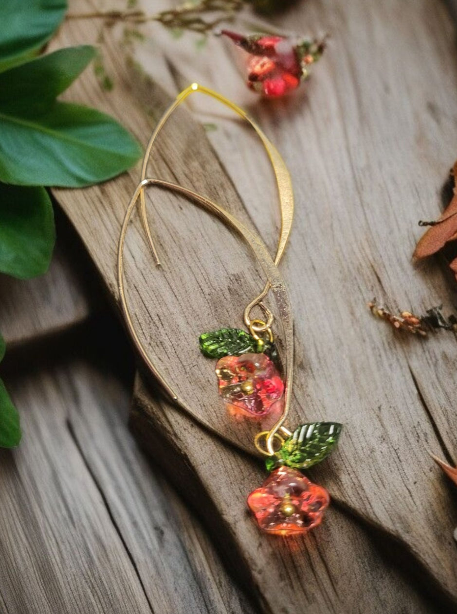 Boucles d'oreilles Tout En Fleur rose-orangé (Réf:TEF3)