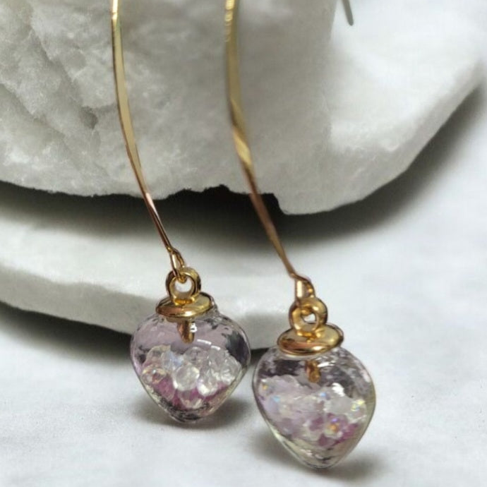 Boucles d'oreilles Cœur en Verre Violet 7cm (Réf: CCBO1)