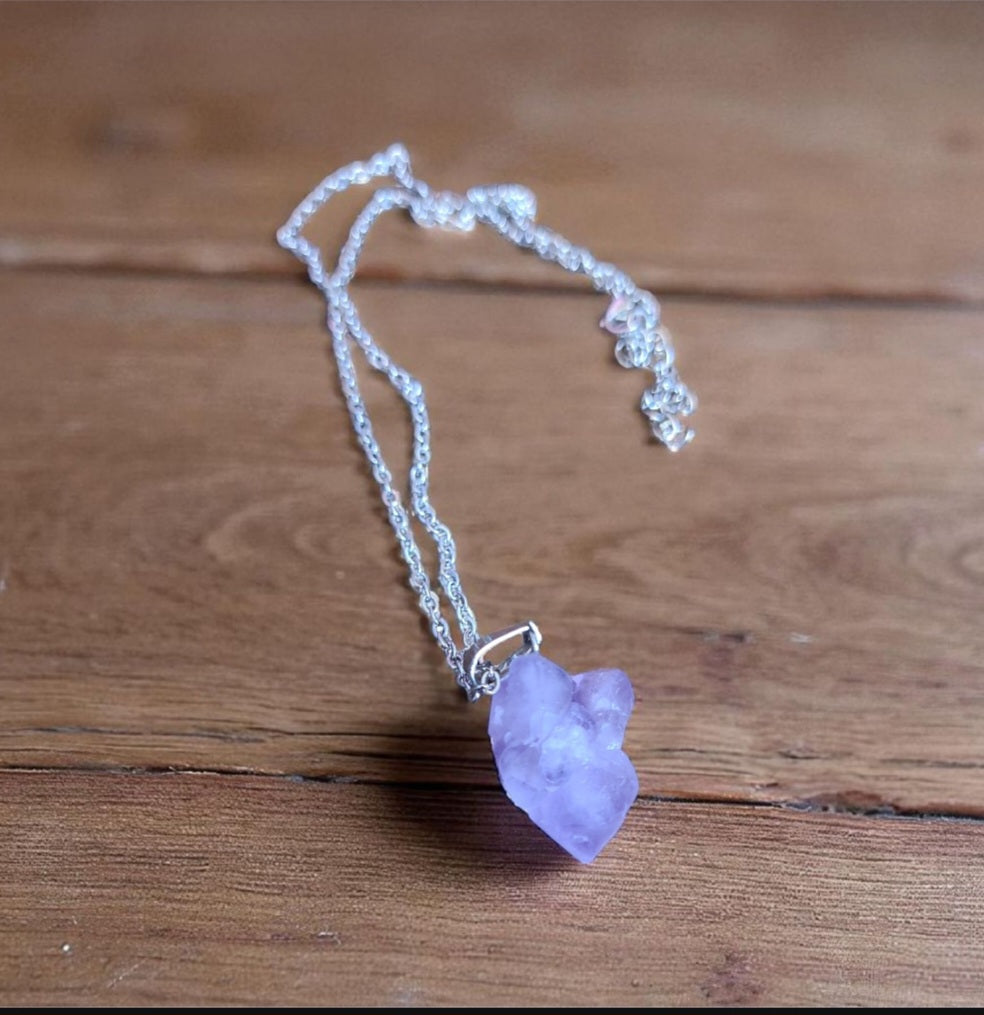 Collier Pierre Naturelle Améthyste Brute - Chaîne Acier 45cm (Réf: CPN1)
