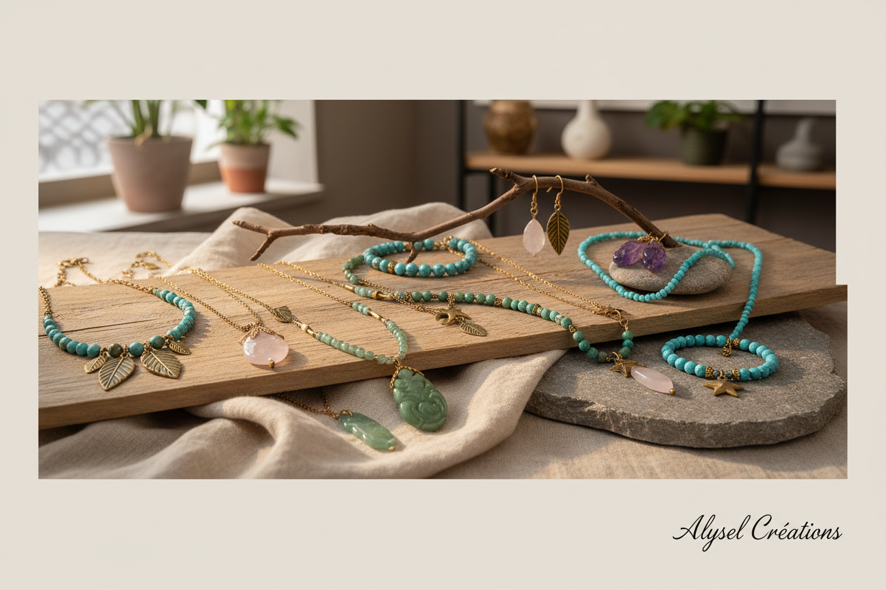 Bannière Alysel Créations avec pierres et breloques