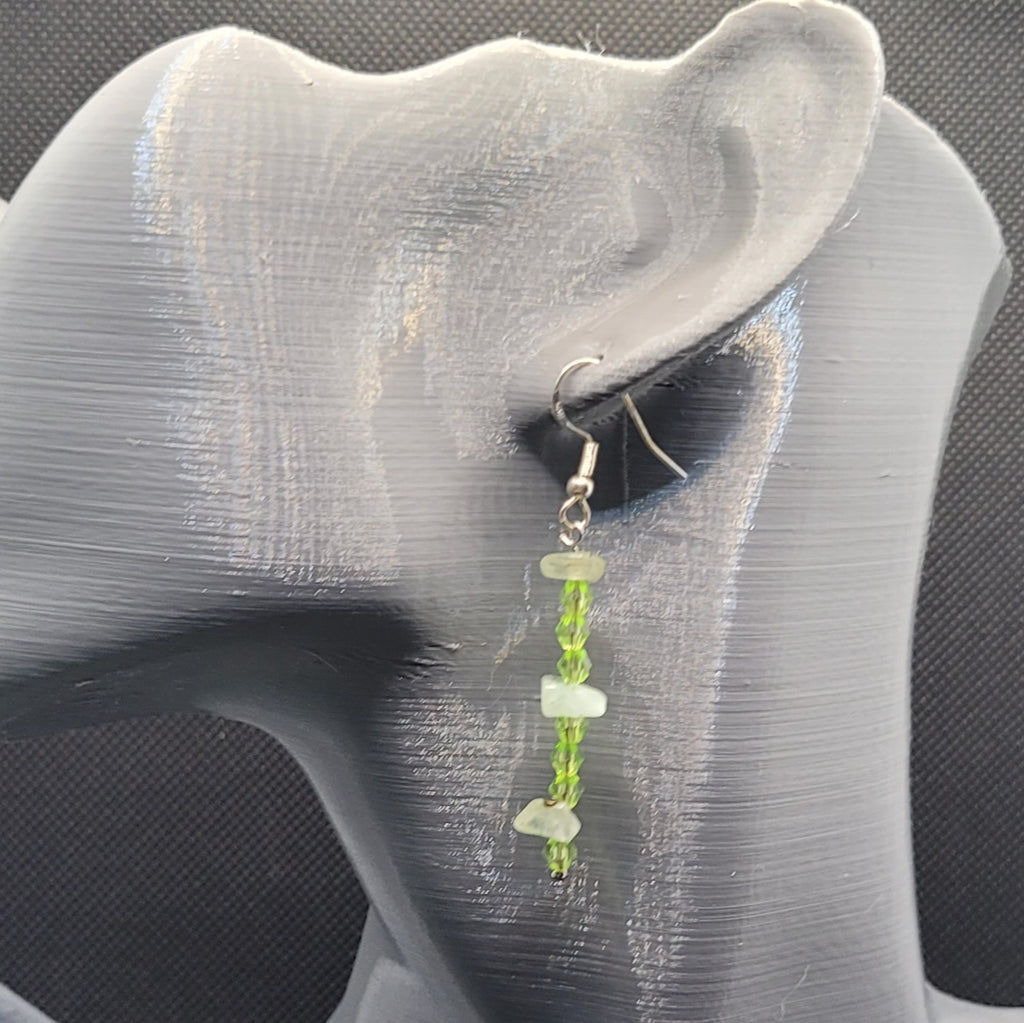Boucles d'oreilles Prehnite Verte et Perles de Verre 6cm (Réf: AVN3)