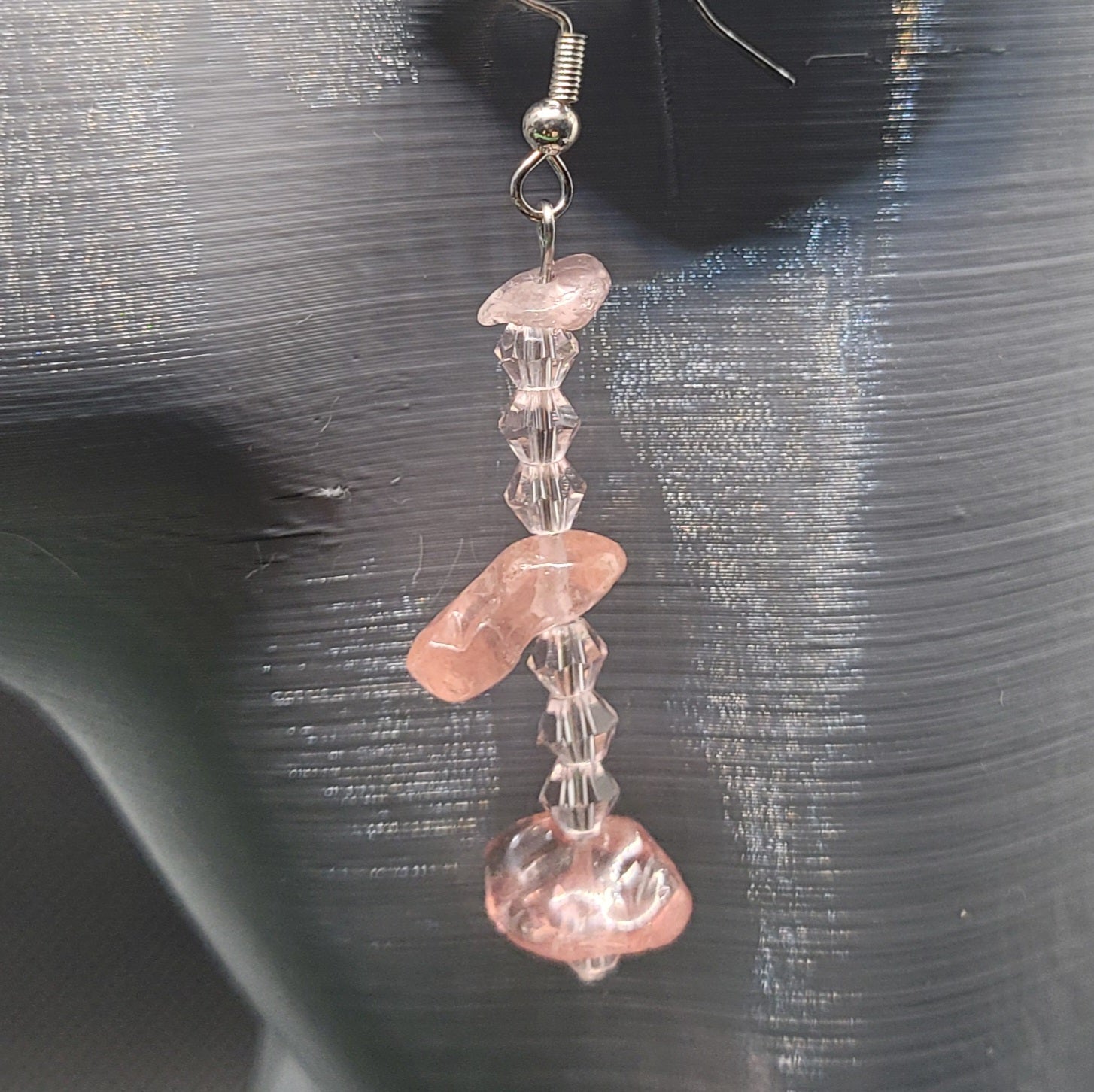 Boucles d'oreilles Quartz Cerise et Perles de Verre 6cm (Réf: AVN1)