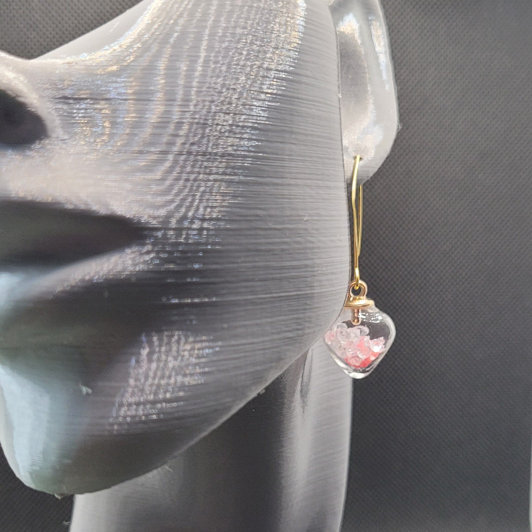 Boucles d'oreilles Cœur en Verre Saumon et Blanc 5cm (Réf: CCBO4)