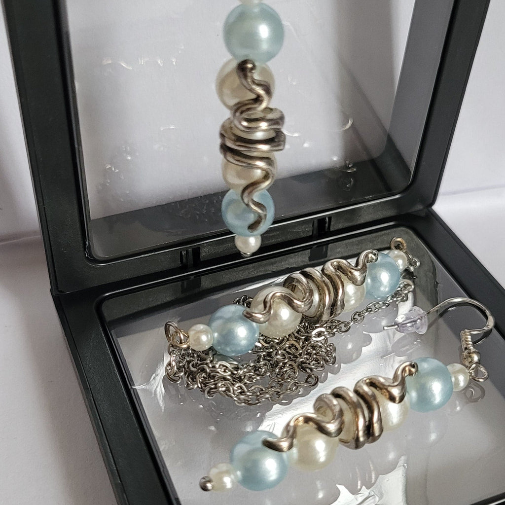 Parure Serpentine - Collier 55cm + Boucles 7cm Bleu Gris (Réf: CS6)