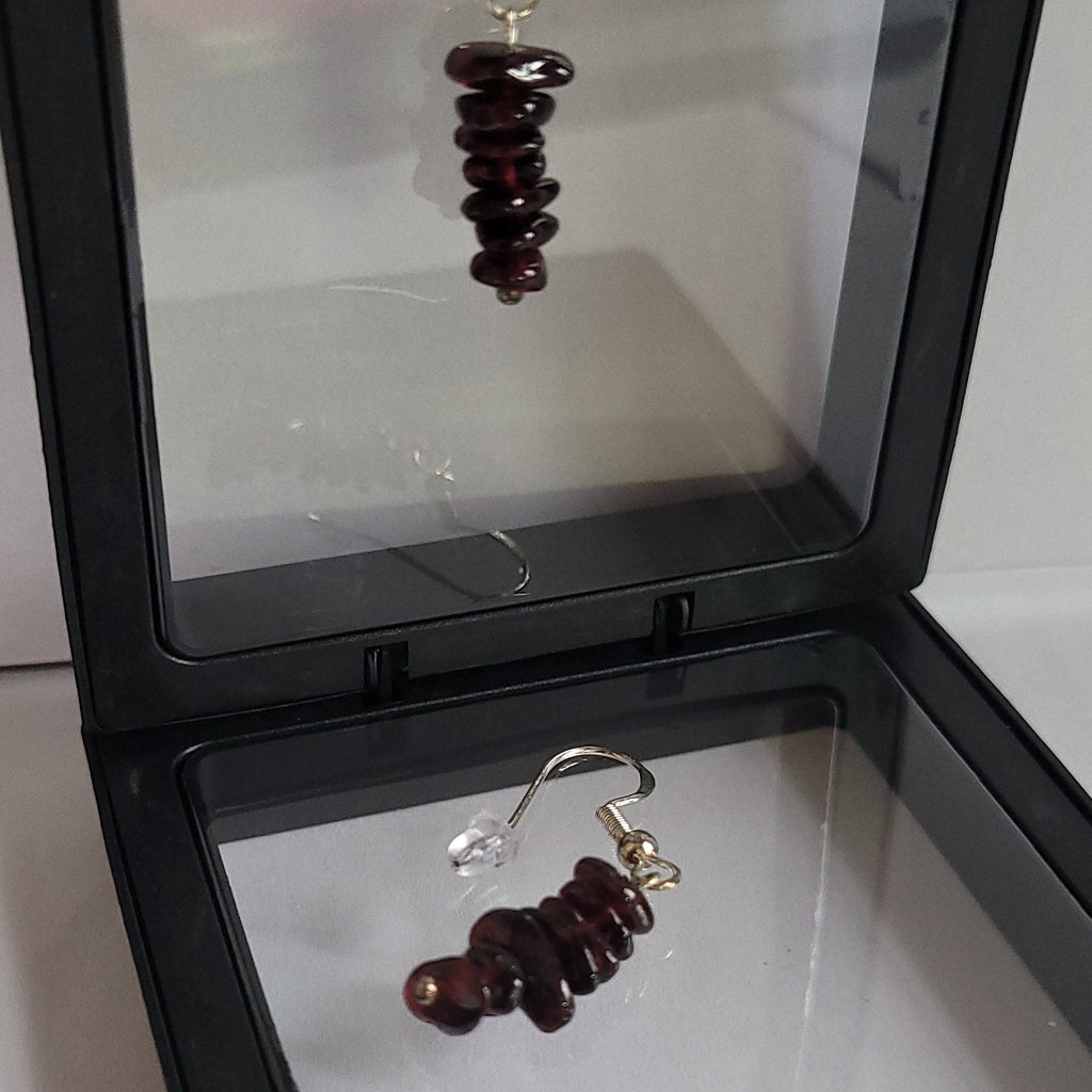 Parure Juste Au Naturel - Collier 45cm + Boucles 4cm Grenat Rouge (Réf: JAN12)