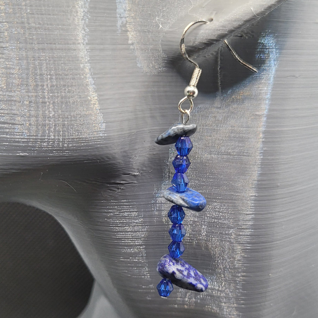 Boucles d'oreilles Perles de Verre et Lapis-Lazuli 6cm (Réf: AVN5)