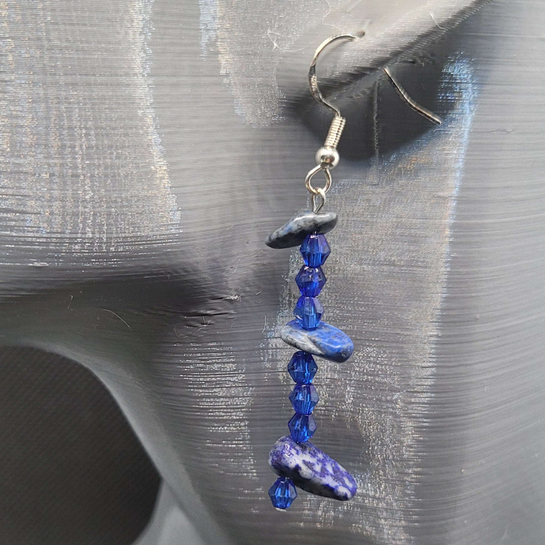 Boucles d'oreilles Perles de Verre et Lapis-Lazuli 6cm (Réf: AVN5)