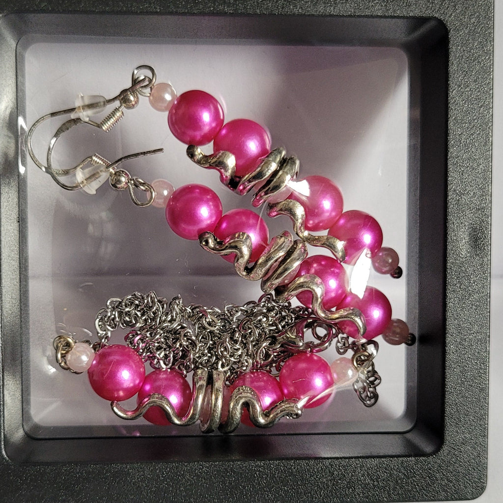 Parure Serpentine - Collier 55cm + Boucles 7cm Fuschia (Réf: CS5)