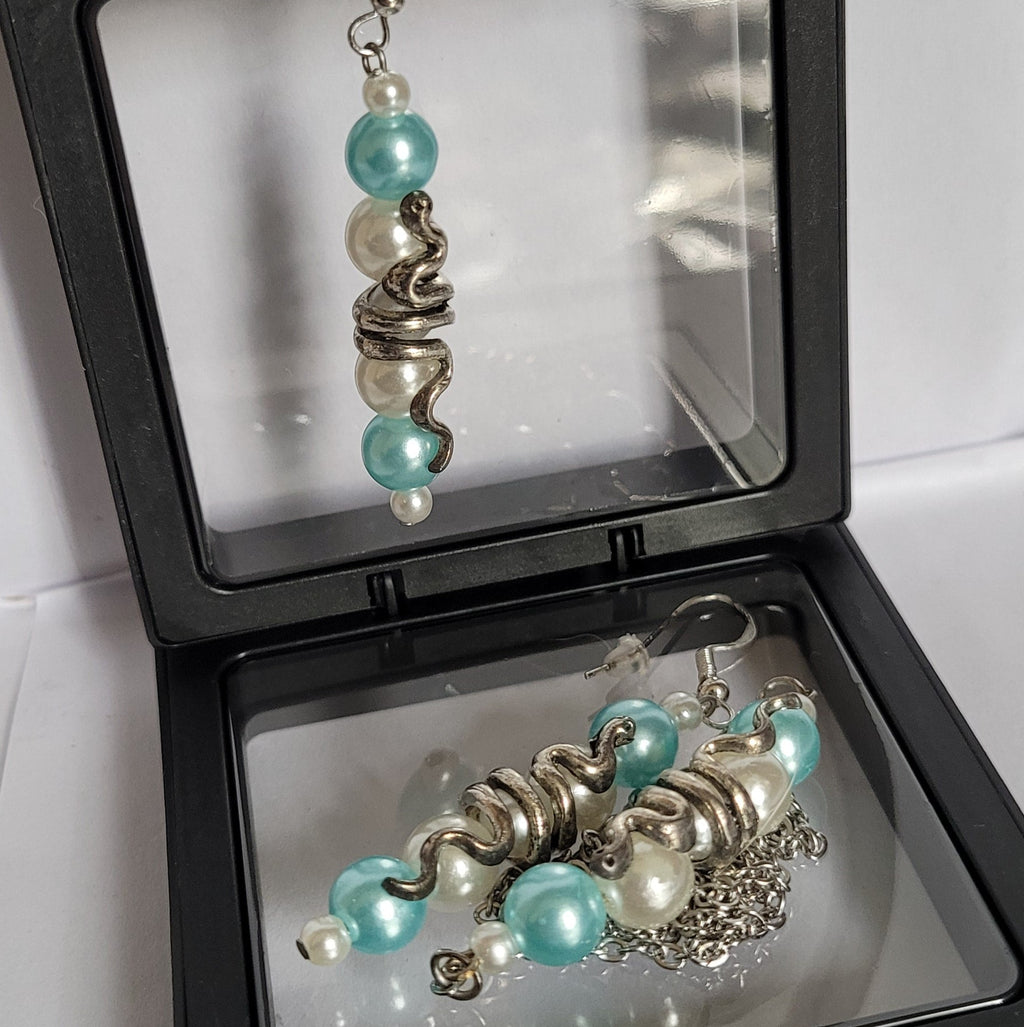 Parure Serpentine - Collier 55cm + Boucles 7cm Bleu Ciel (Réf: CS7)