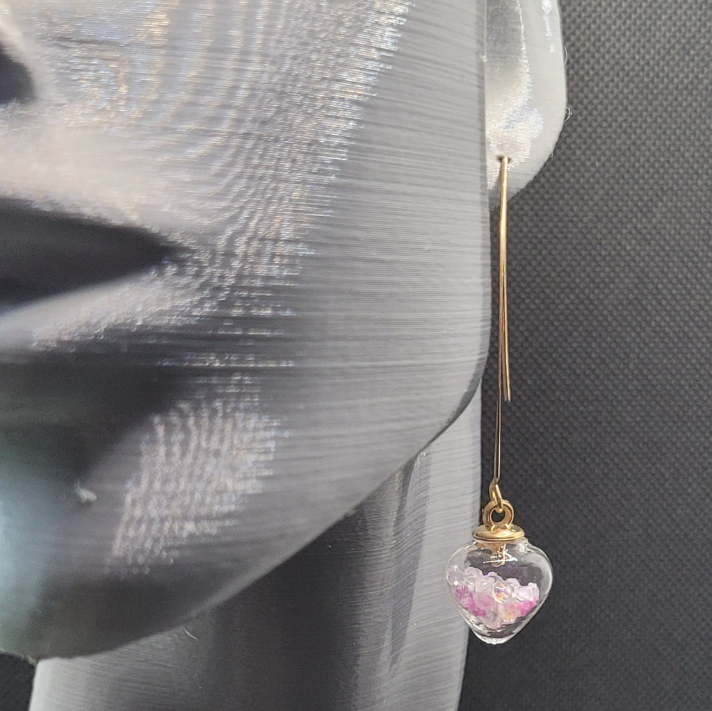 Boucles d'oreilles Cœur en Verre Violet 7cm (Réf: CCBO1)