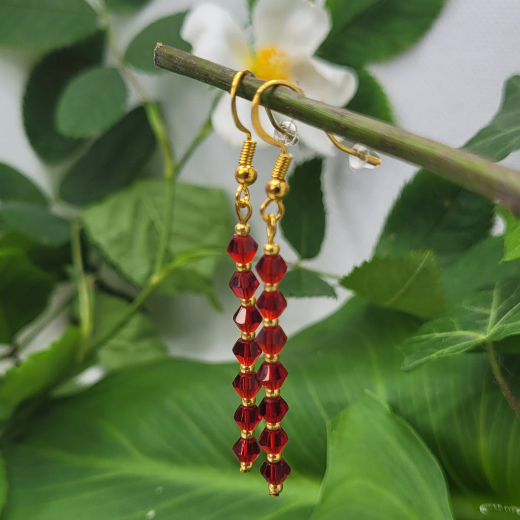 Boucles d'oreilles Sang et Or - Perles Rouges et Dorées 7cm (Réf: CAT1)