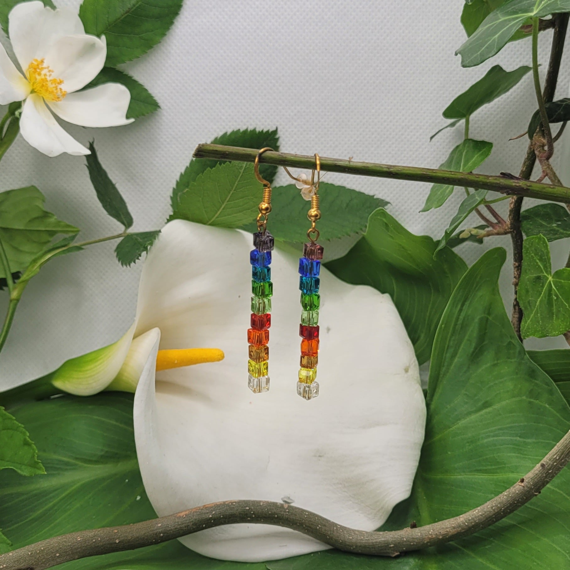 Boucles d'oreilles Arc En Ciel - Perles de Verre Multicolores 7cm (Réf:ARC1)