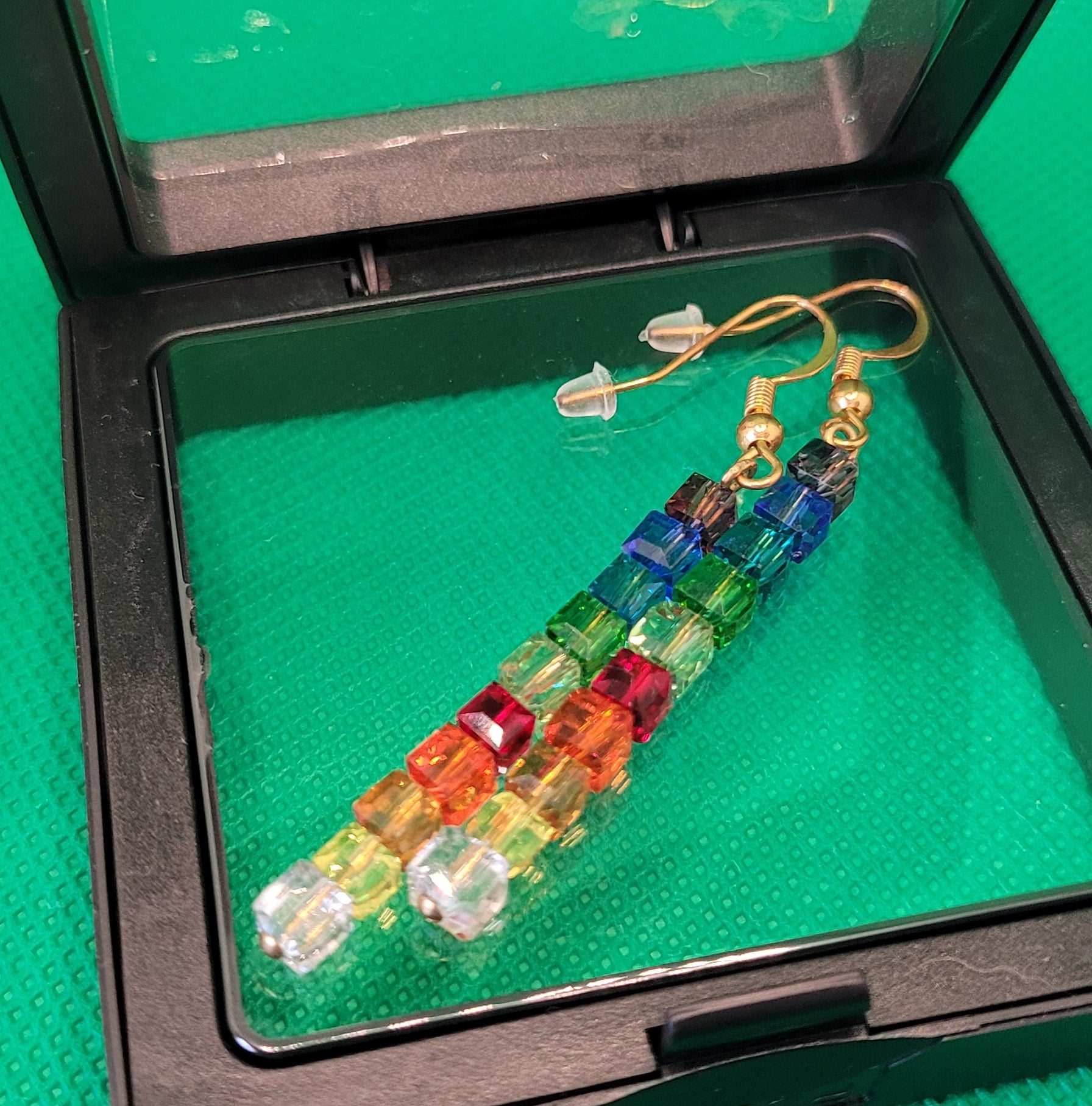 Boucles d'oreilles Arc En Ciel - Perles de Verre Multicolores 7cm (Réf:ARC1)