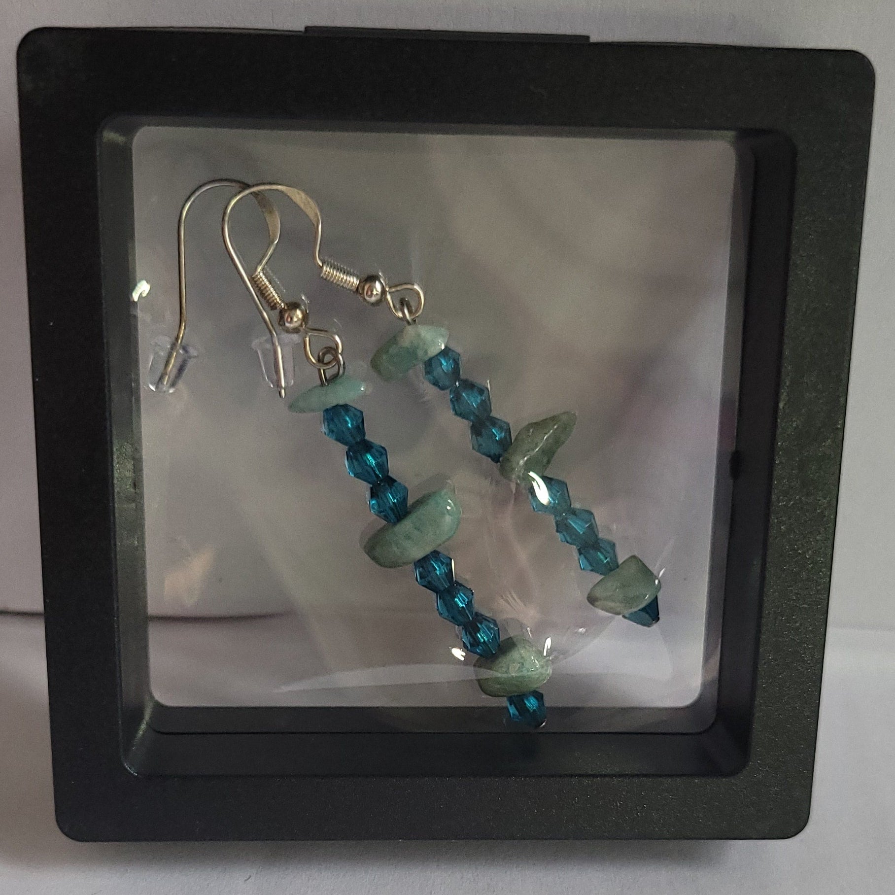 Boucles d'oreilles Aventurine Verte et Perles de Verre 6cm (Réf: AVN4)