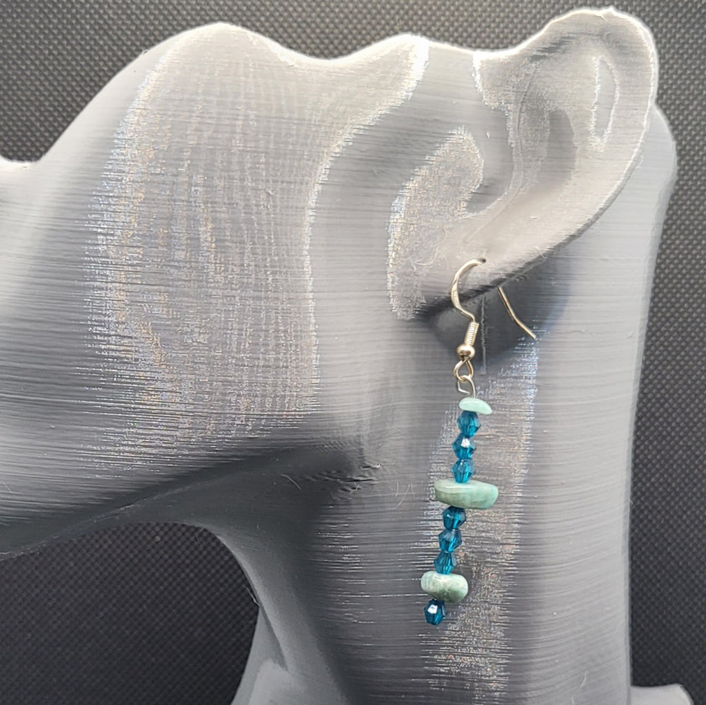 Boucles d'oreilles Aventurine Verte et Perles de Verre 6cm (Réf: AVN4)