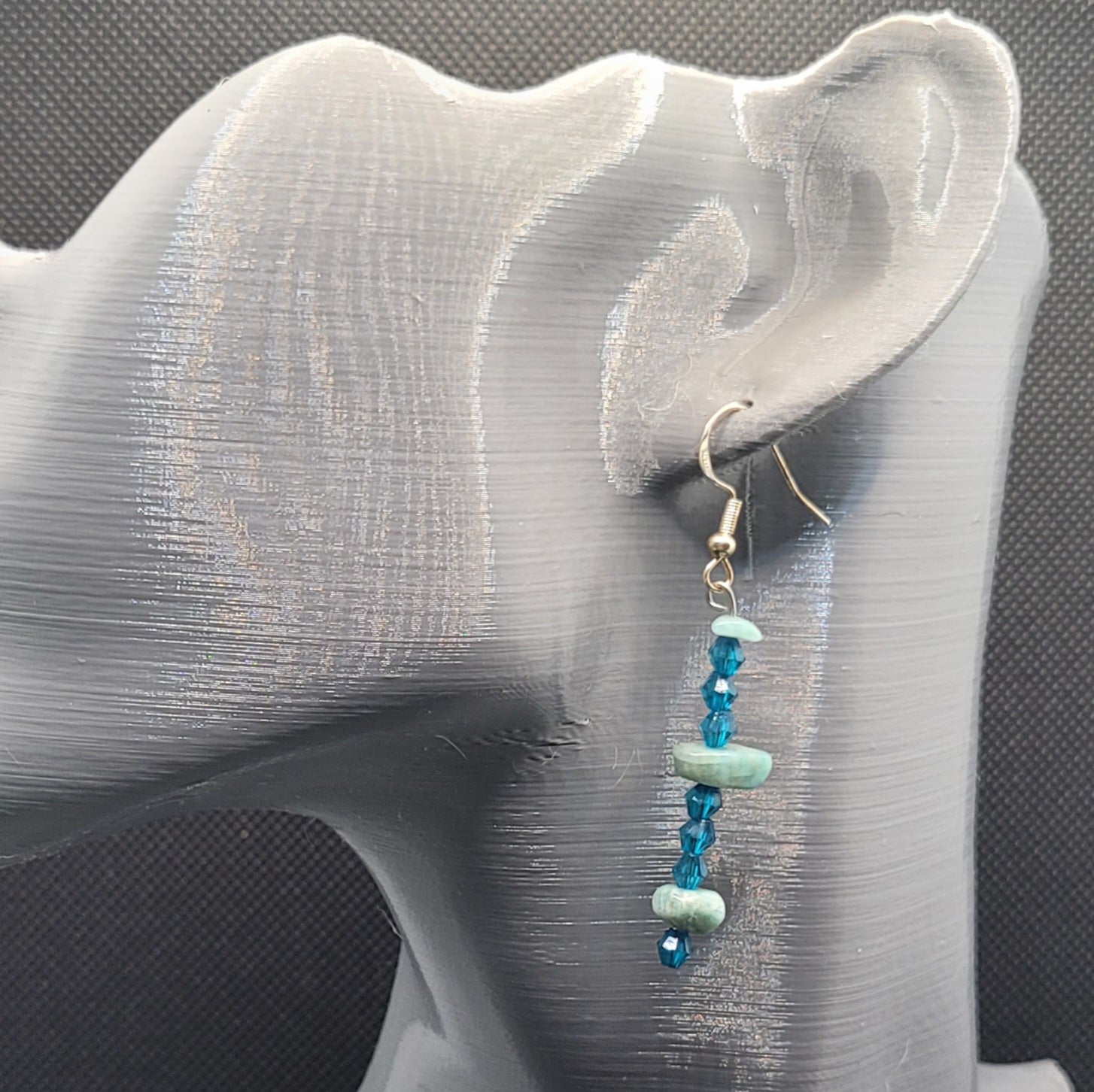 Boucles d'oreilles Aventurine Verte et Perles de Verre 6cm (Réf: AVN4)