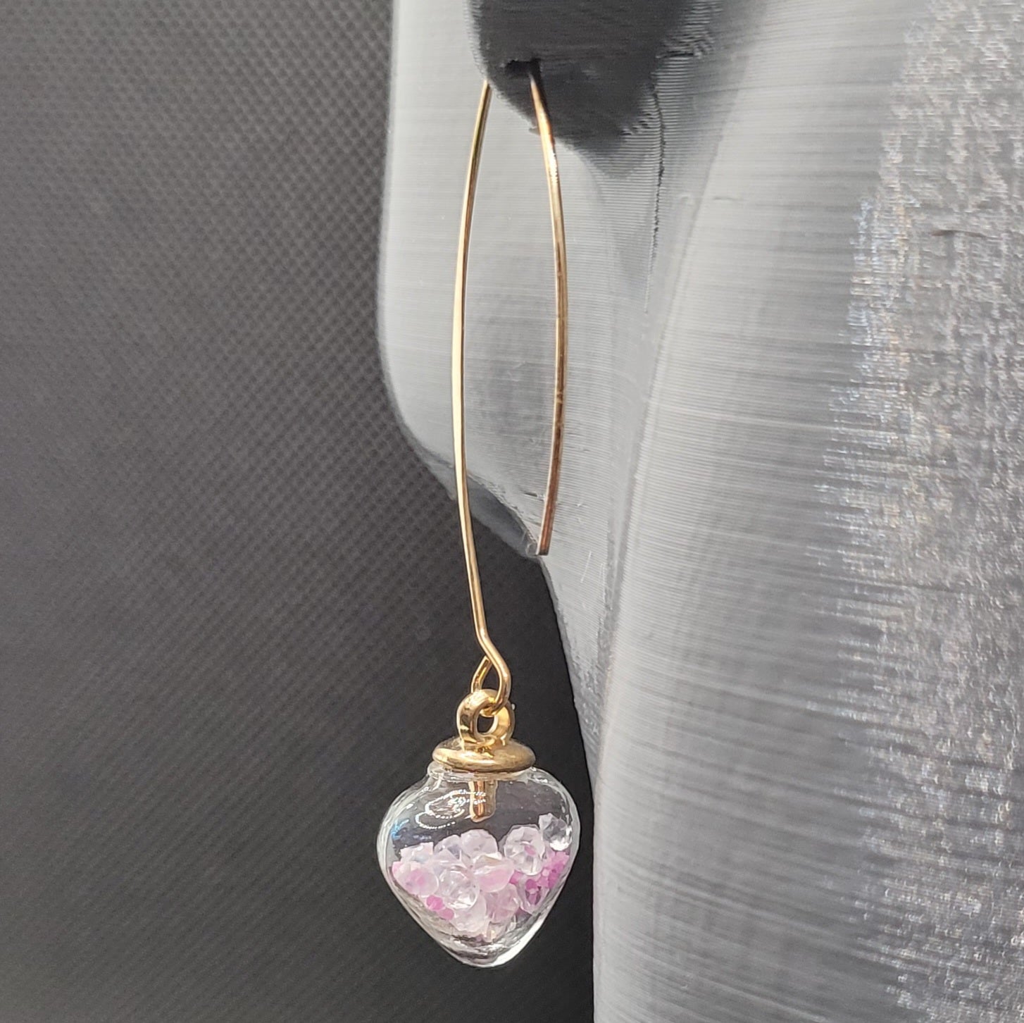 Boucles d'oreilles Cœur en Verre Violet 7cm (Réf: CCBO1)