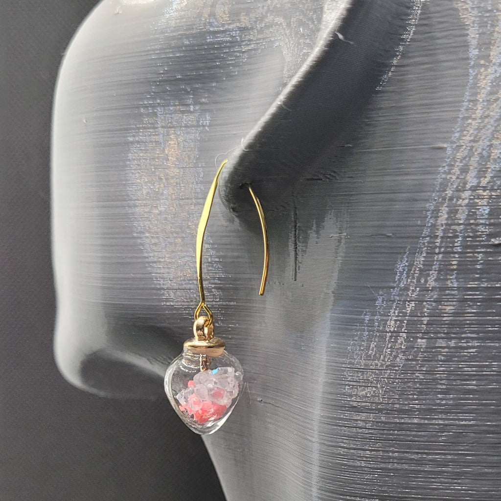 Boucles d'oreilles Cœur en Verre Saumon et Blanc 5cm (Réf: CCBO4)