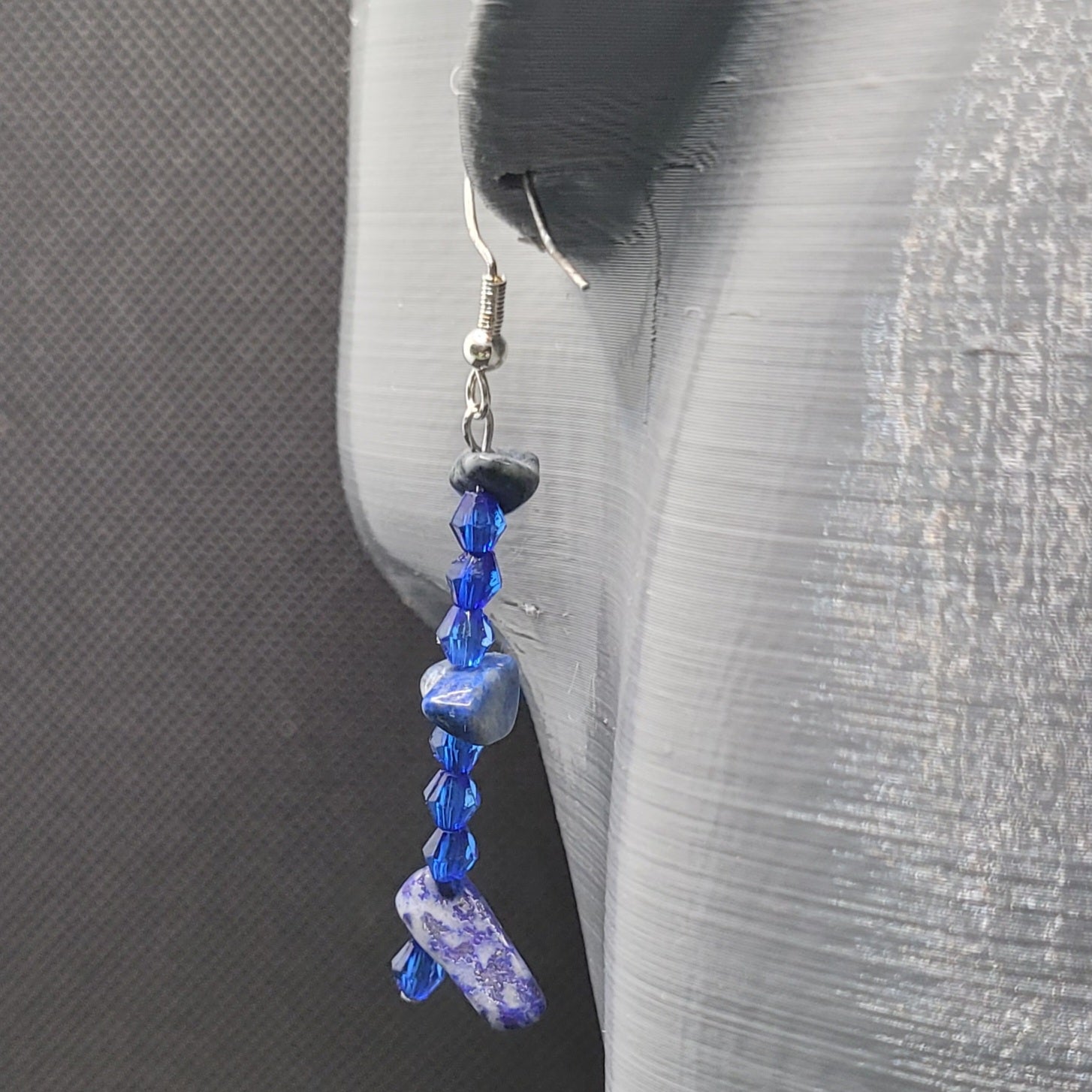 Boucles d'oreilles Perles de Verre et Lapis-Lazuli 6cm (Réf: AVN5)