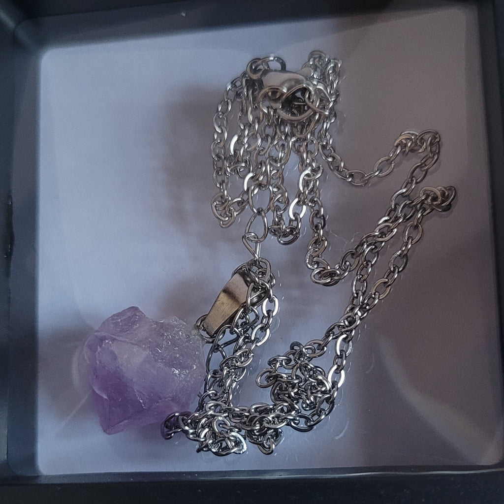 Collier Pierre Naturelle Améthyste Brute - Chaîne Acier 45cm (Réf: CPN1)