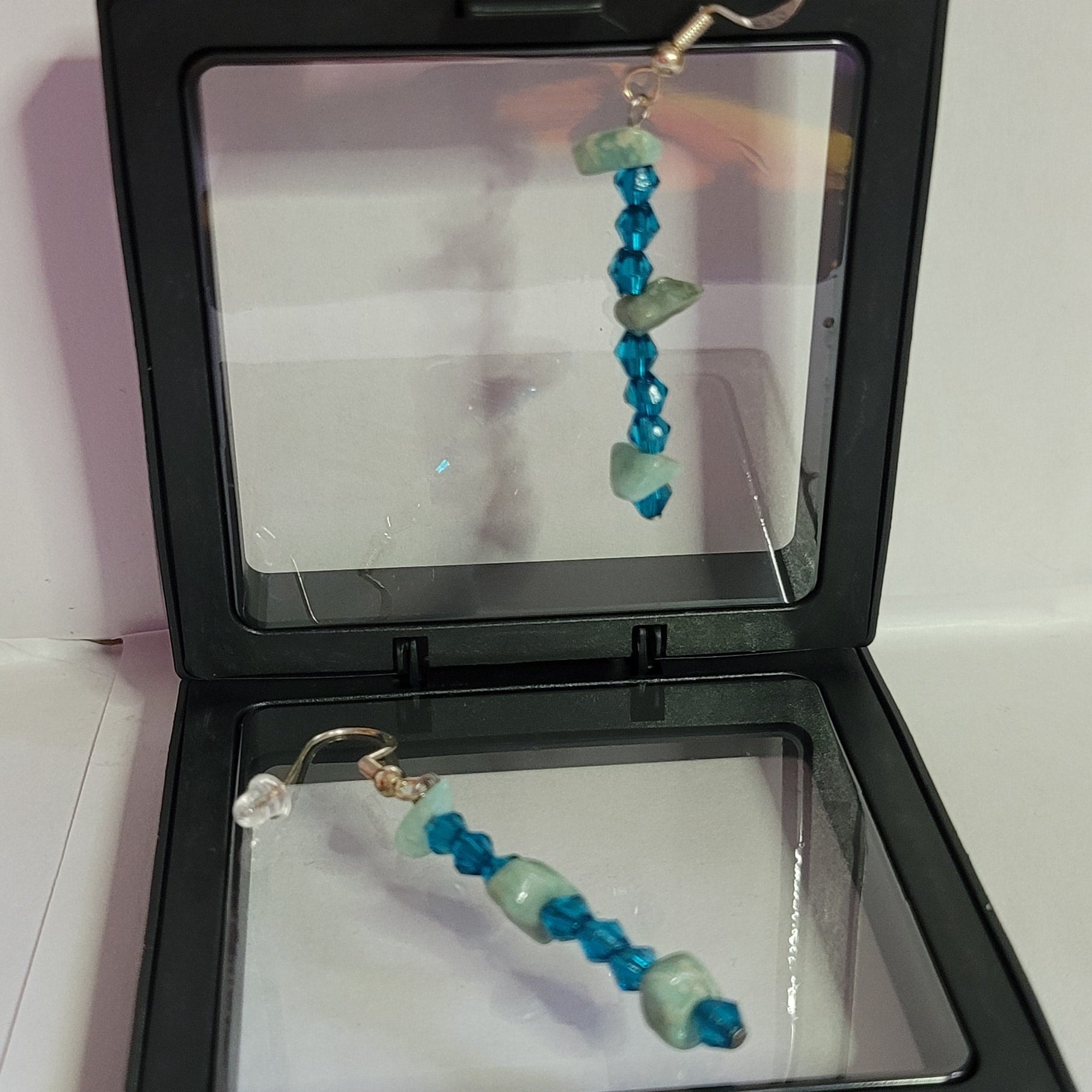 Boucles d'oreilles Aventurine Verte et Perles de Verre 6cm (Réf: AVN4)