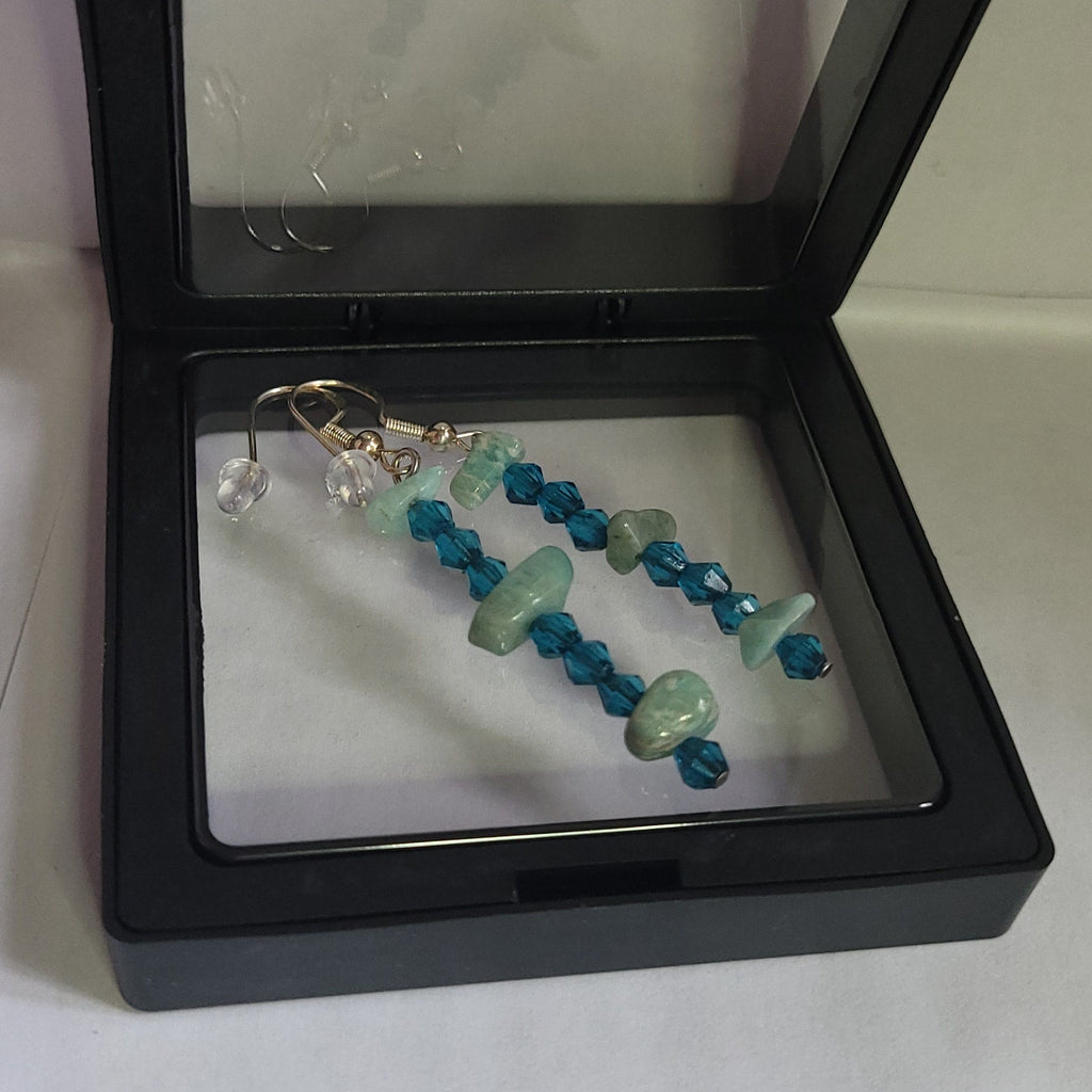 Boucles d'oreilles Aventurine Verte et Perles de Verre 6cm (Réf: AVN4)