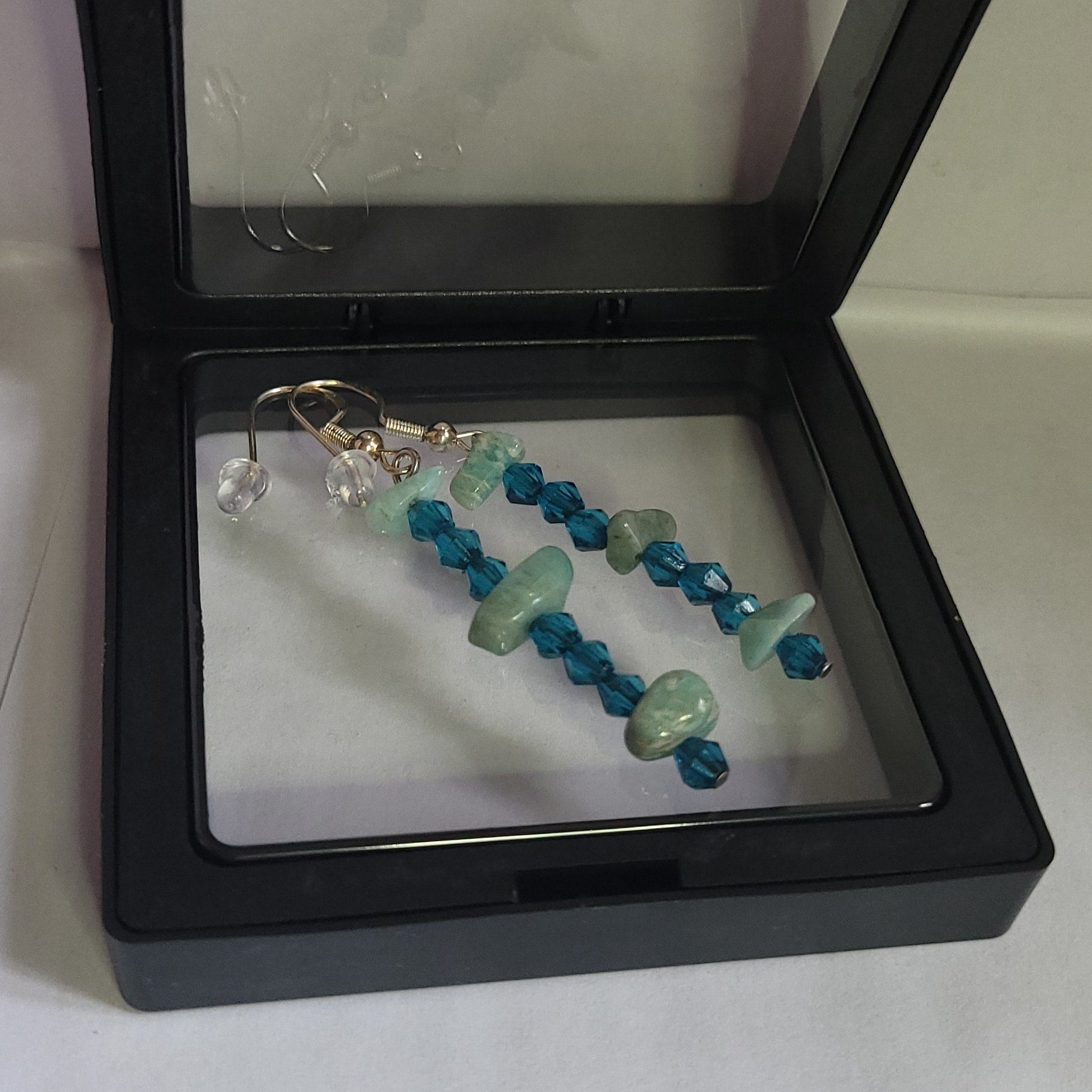 Boucles d'oreilles Aventurine Verte et Perles de Verre 6cm (Réf: AVN4)