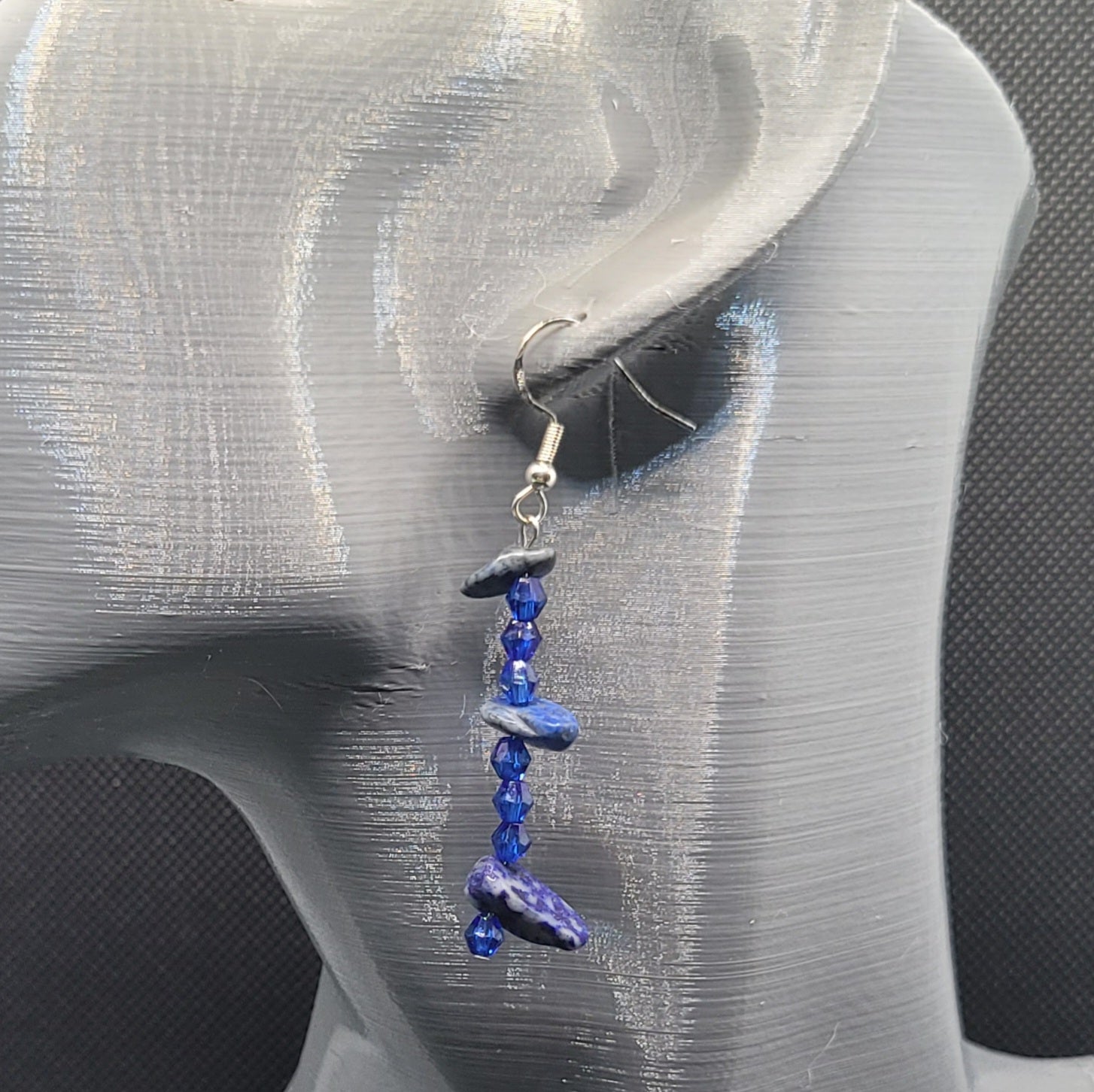 Boucles d'oreilles Perles de Verre et Lapis-Lazuli 6cm (Réf: AVN5)