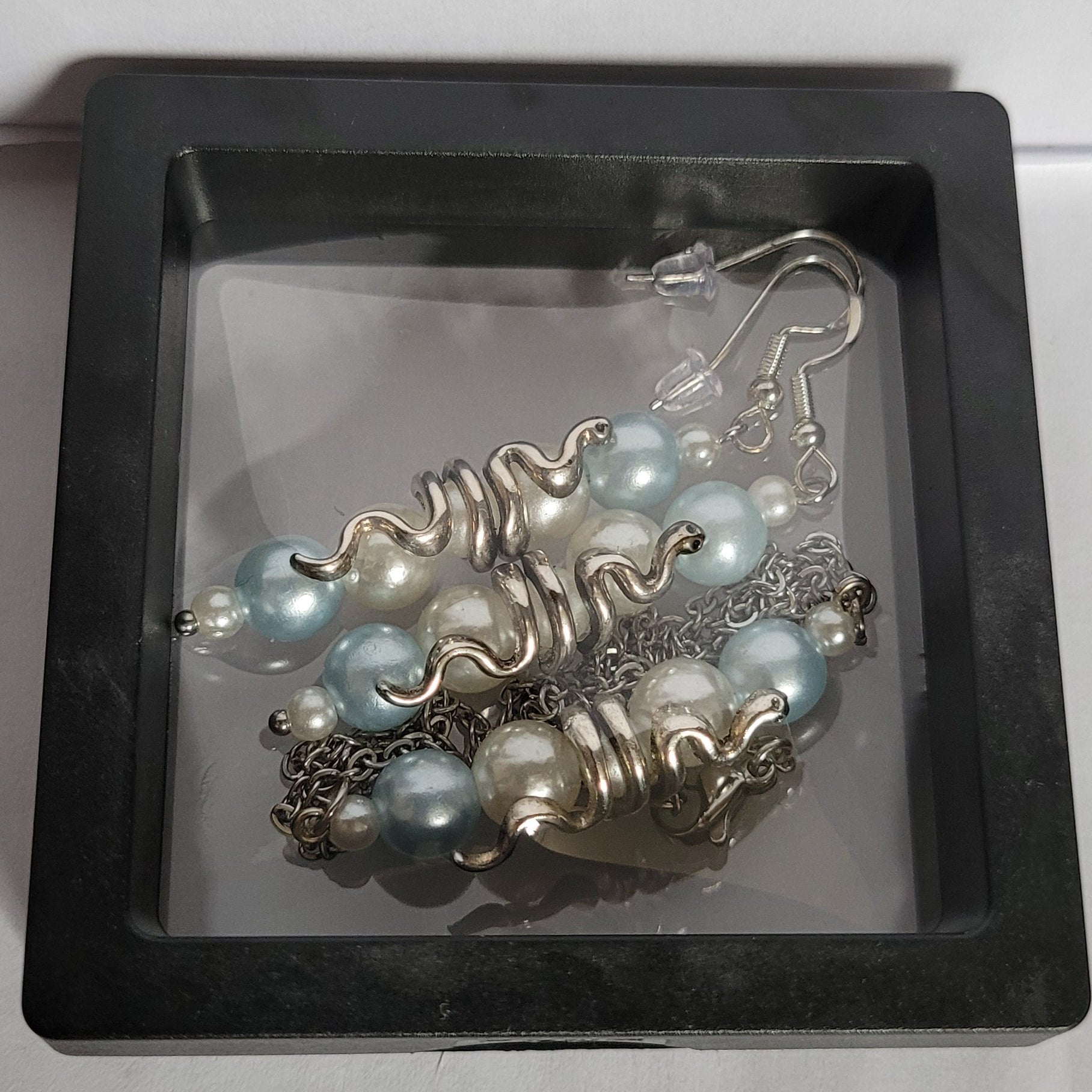 Parure Serpentine - Collier 55cm + Boucles 7cm Bleu Gris (Réf: CS6)