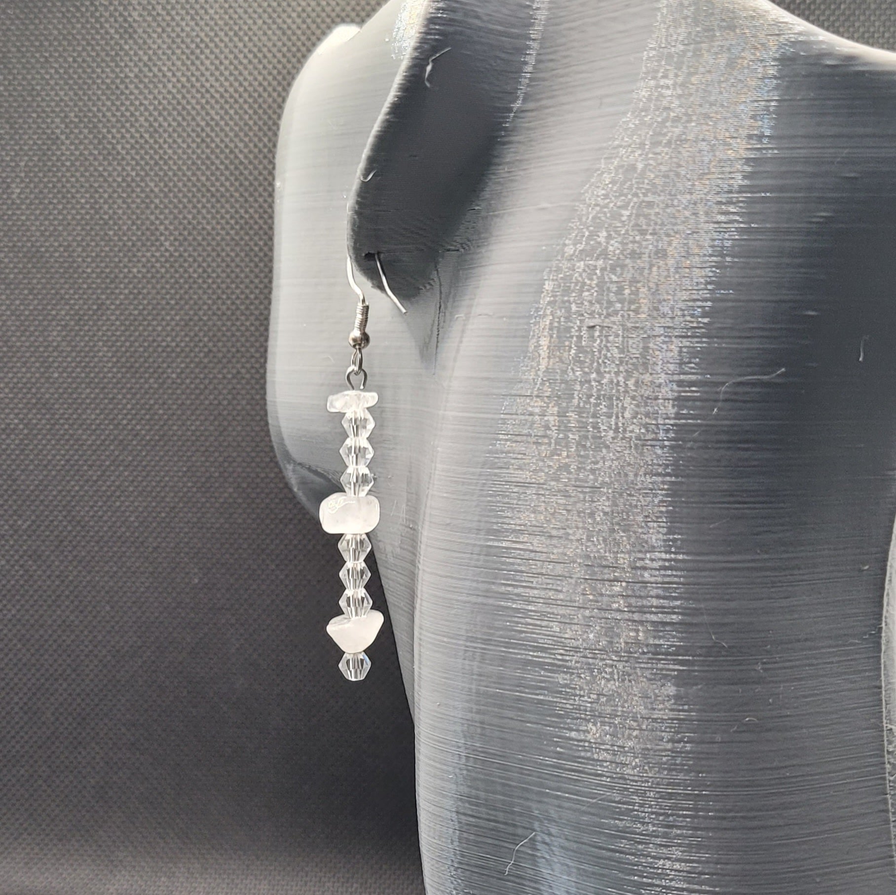 Boucles d'oreilles Quartz Blanc et Perles de Verre 6cm (Réf: AVN2)