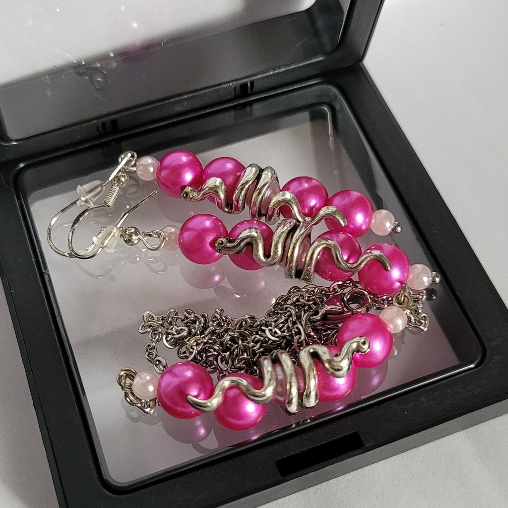 Parure Serpentine - Collier 55cm + Boucles 7cm Fuschia (Réf: CS5)