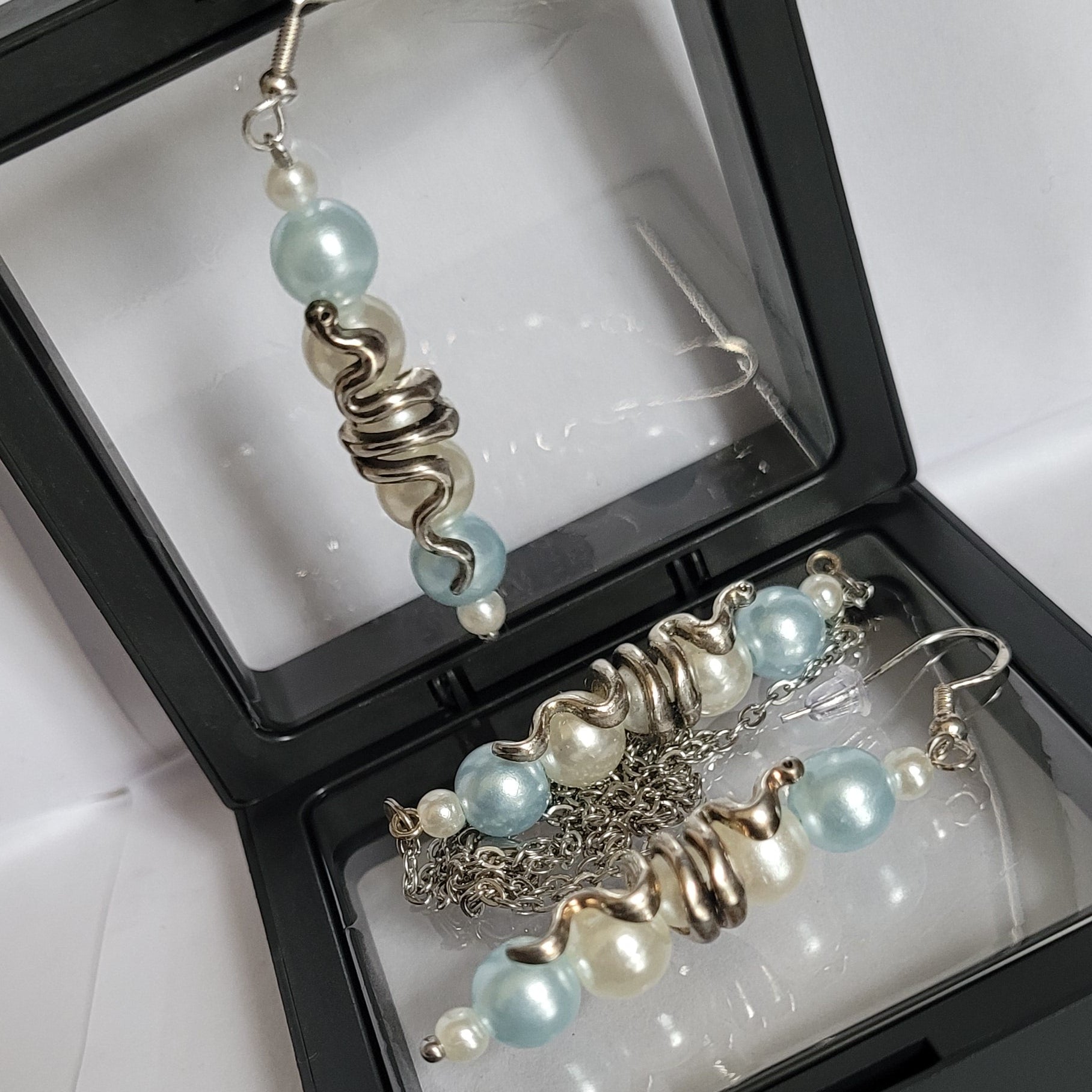 Parure Serpentine - Collier 55cm + Boucles 7cm Bleu Gris (Réf: CS6)